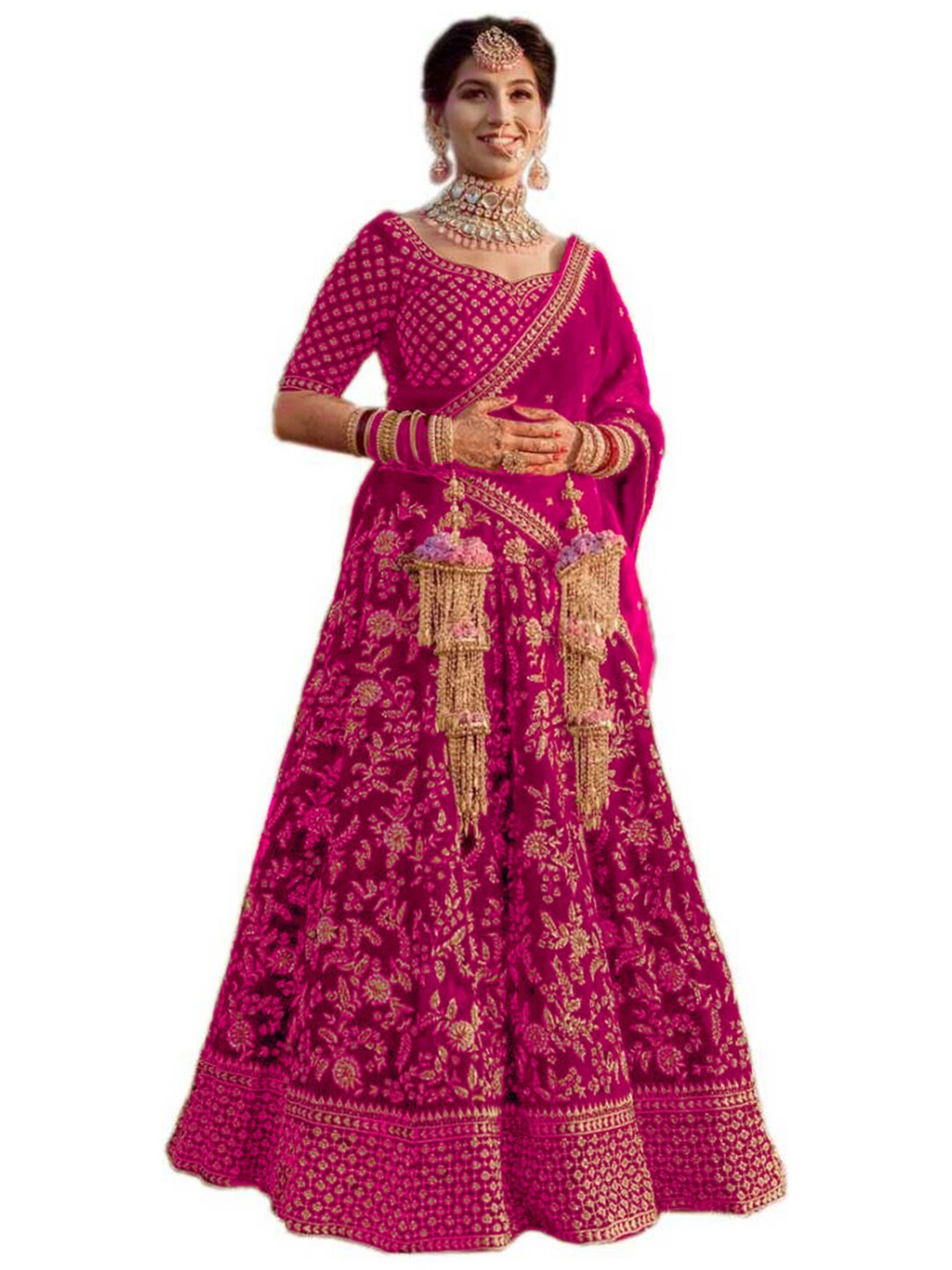 

Xenilla Pink & Gold-Toned Embroidered Semi-Stitched Lehenga & Blouse With Dupatta