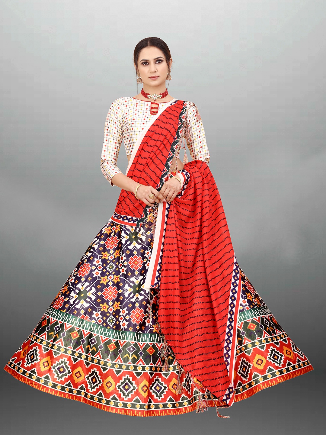 

Xenilla Blue & White Embroidered Semi-Stitched Lehenga & Blouse With Dupatta