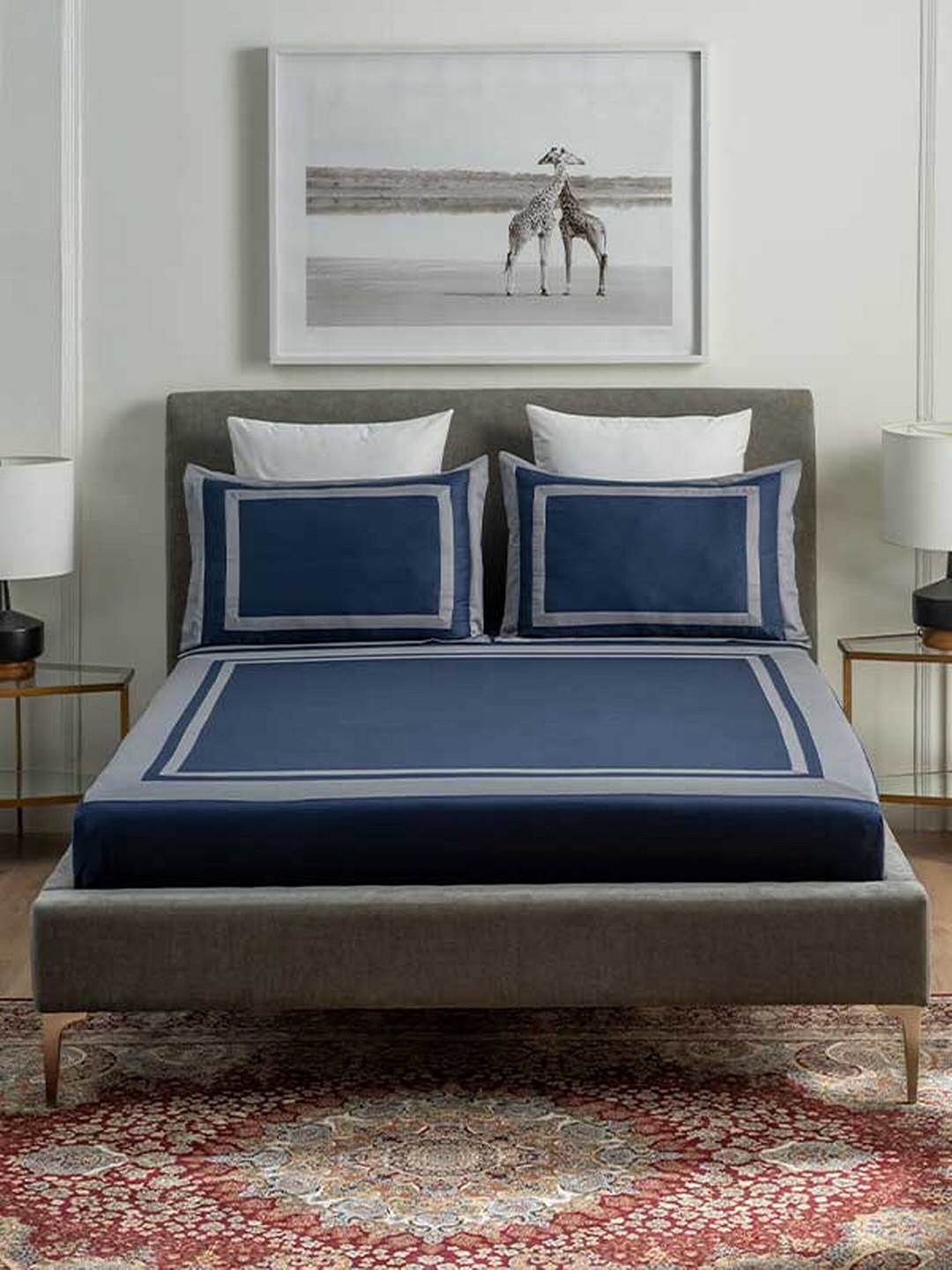 

DDecor Blue & Grey 300 TC King Cotton Bedsheet with 2 Pillow Covers