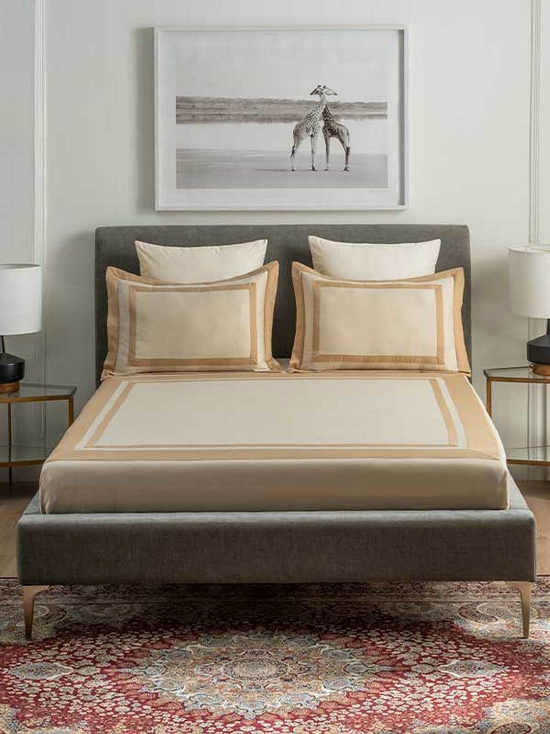 

DDecor Beige & Cream-Coloured 300 TC King Bedsheet with 2 Pillow Covers