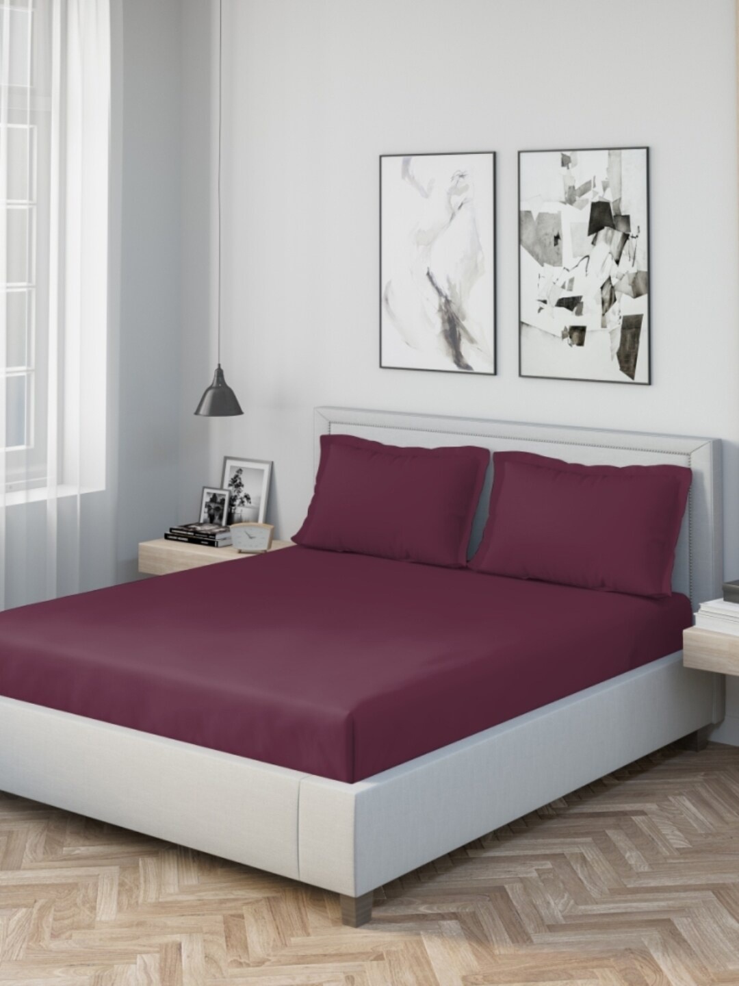 

DDecor Burgundy 180 TC King Solid Bedsheet with 2 Pillow Covers