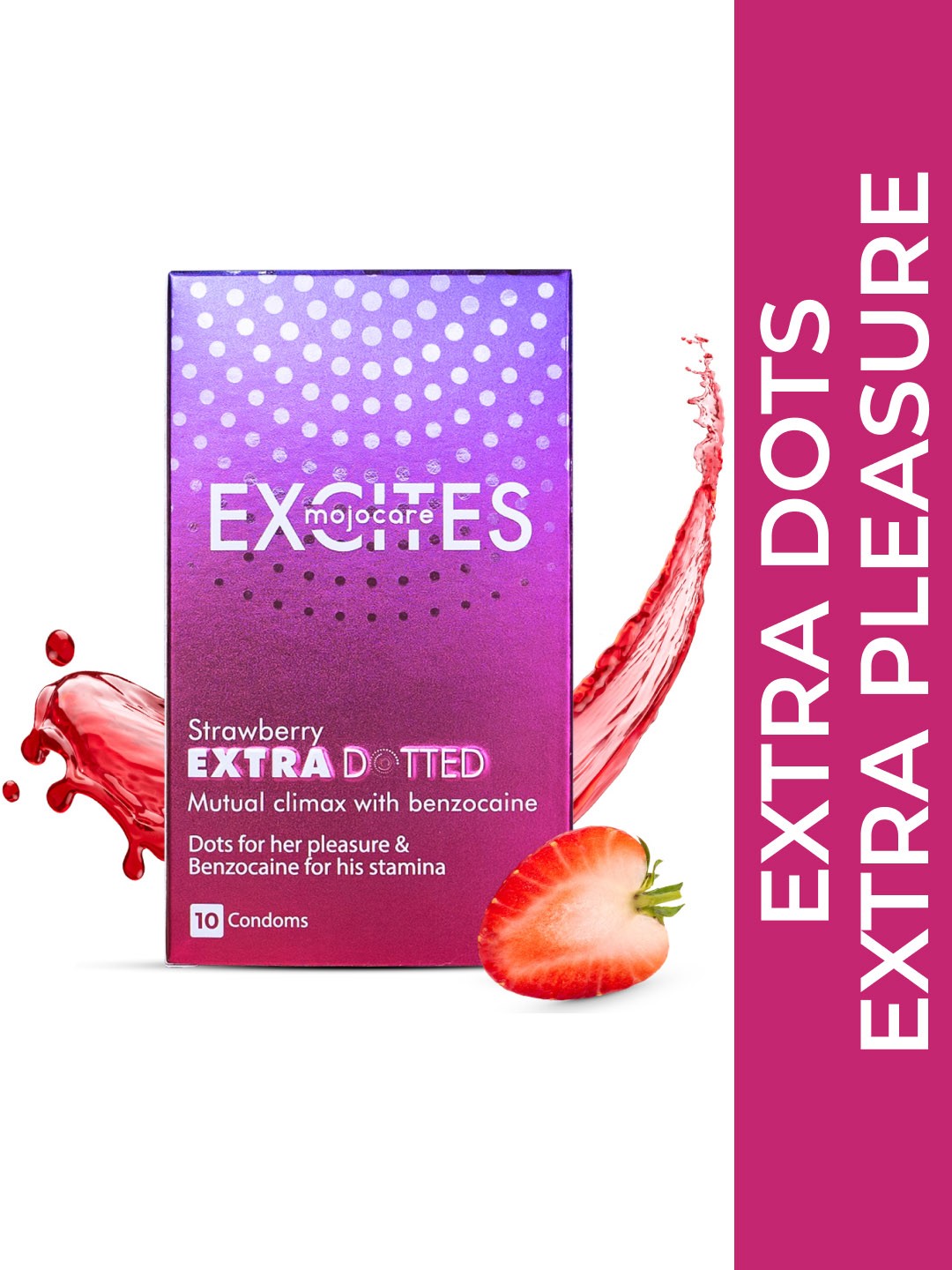 

Mojocare Men Excites Extra Dotted Condoms - Strawberry- 10 Pcs, Red
