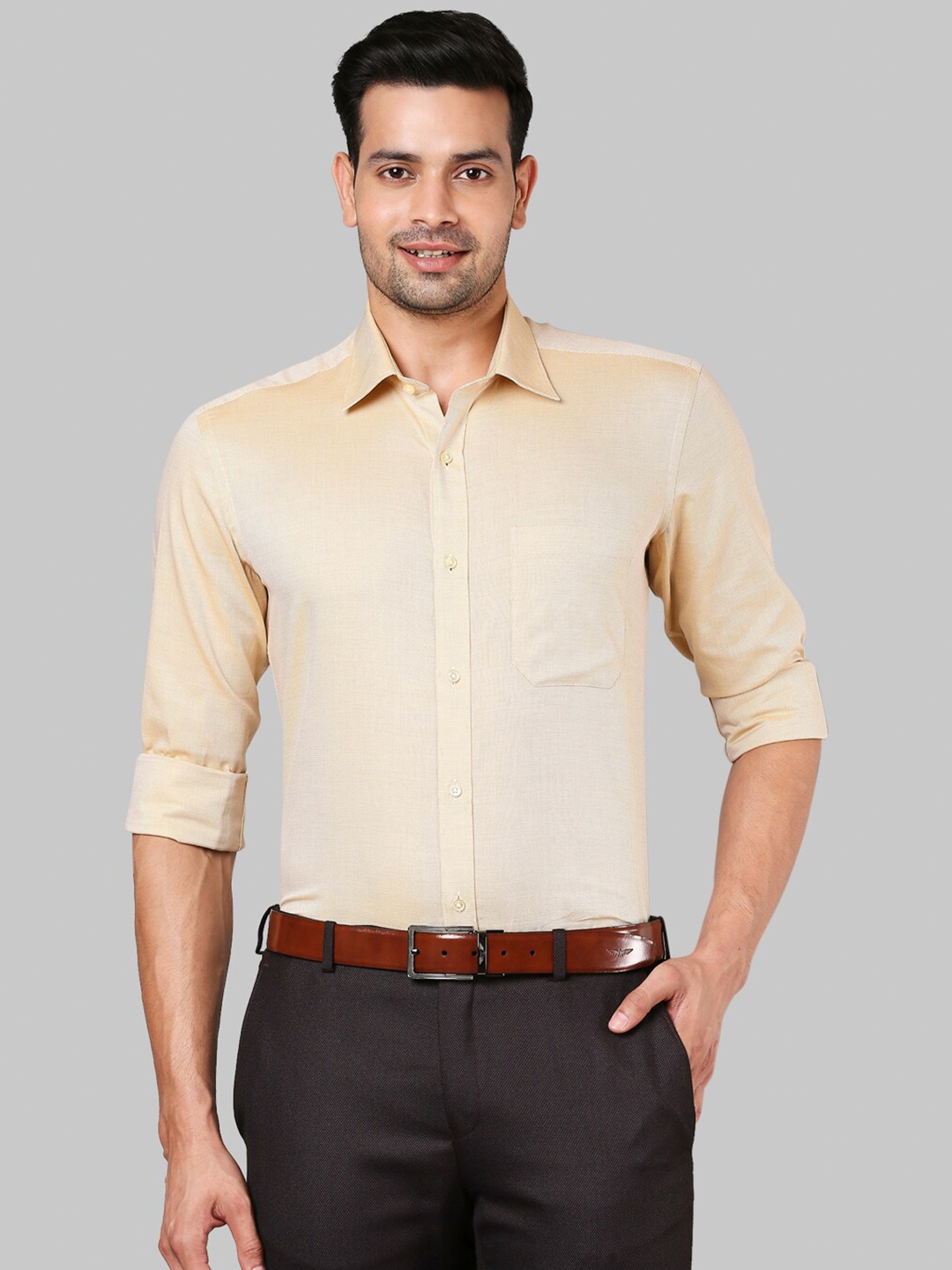 

Raymond Men Yellow Solid Cotton Shirts