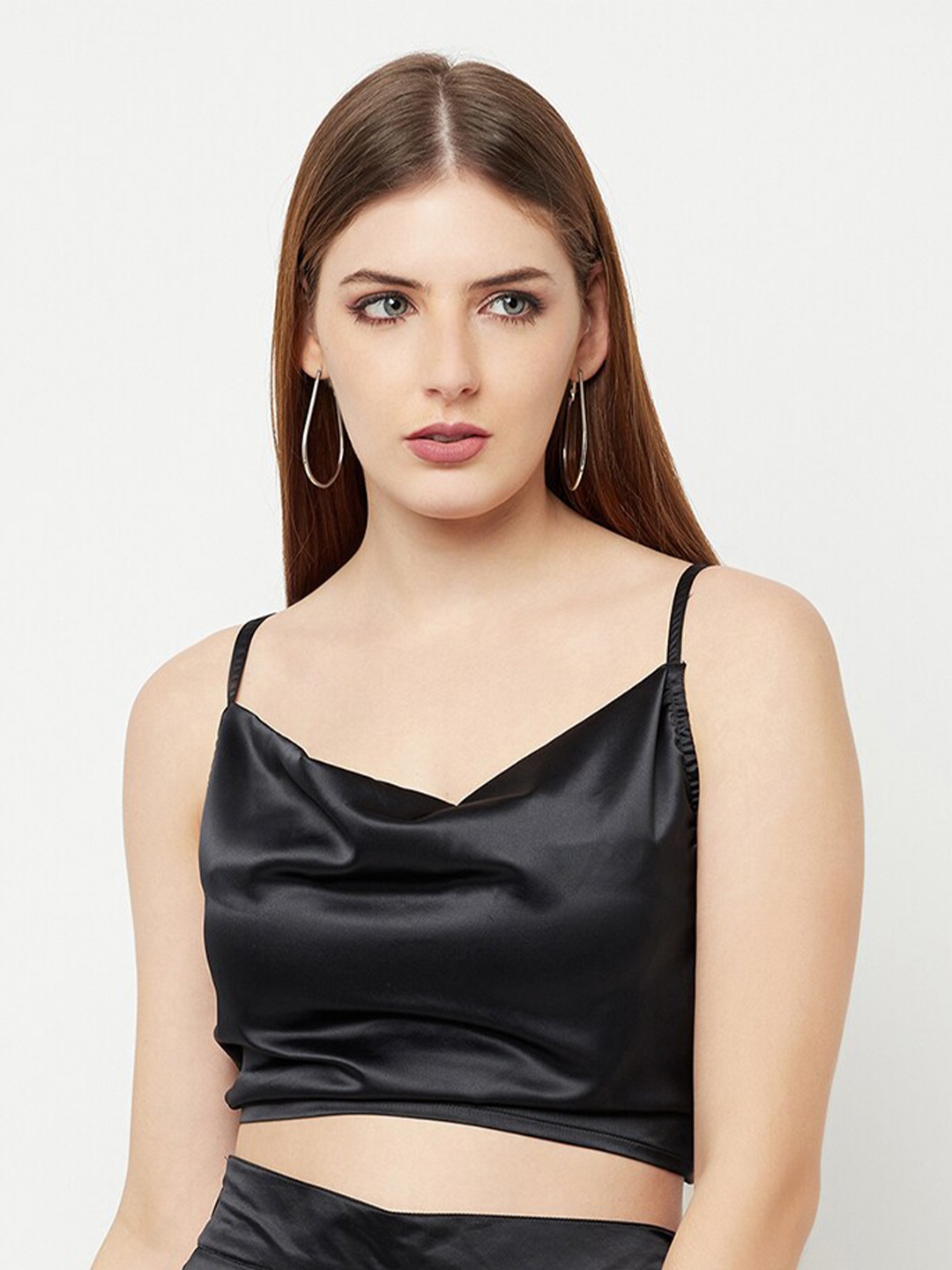 

THE SILHOUETTE STORE Black Satin Bralette Crop Top