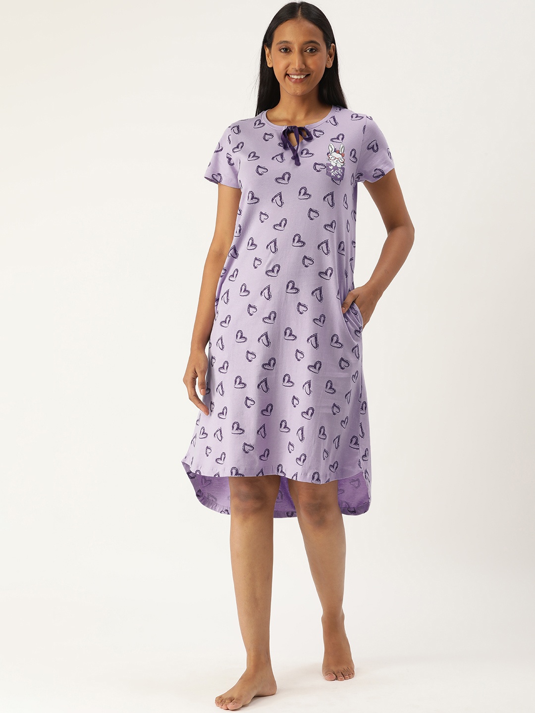

Slumber Jill Lavender Conversational Printed Pure Cotton Nightdress