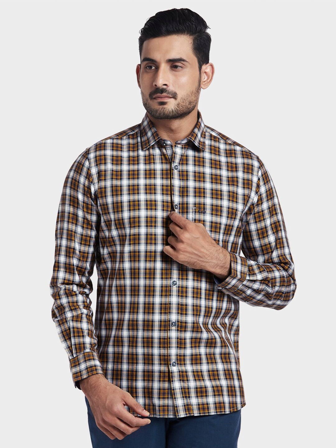 

ColorPlus Men Yellow Tailored Fit Checked Casual Shirt