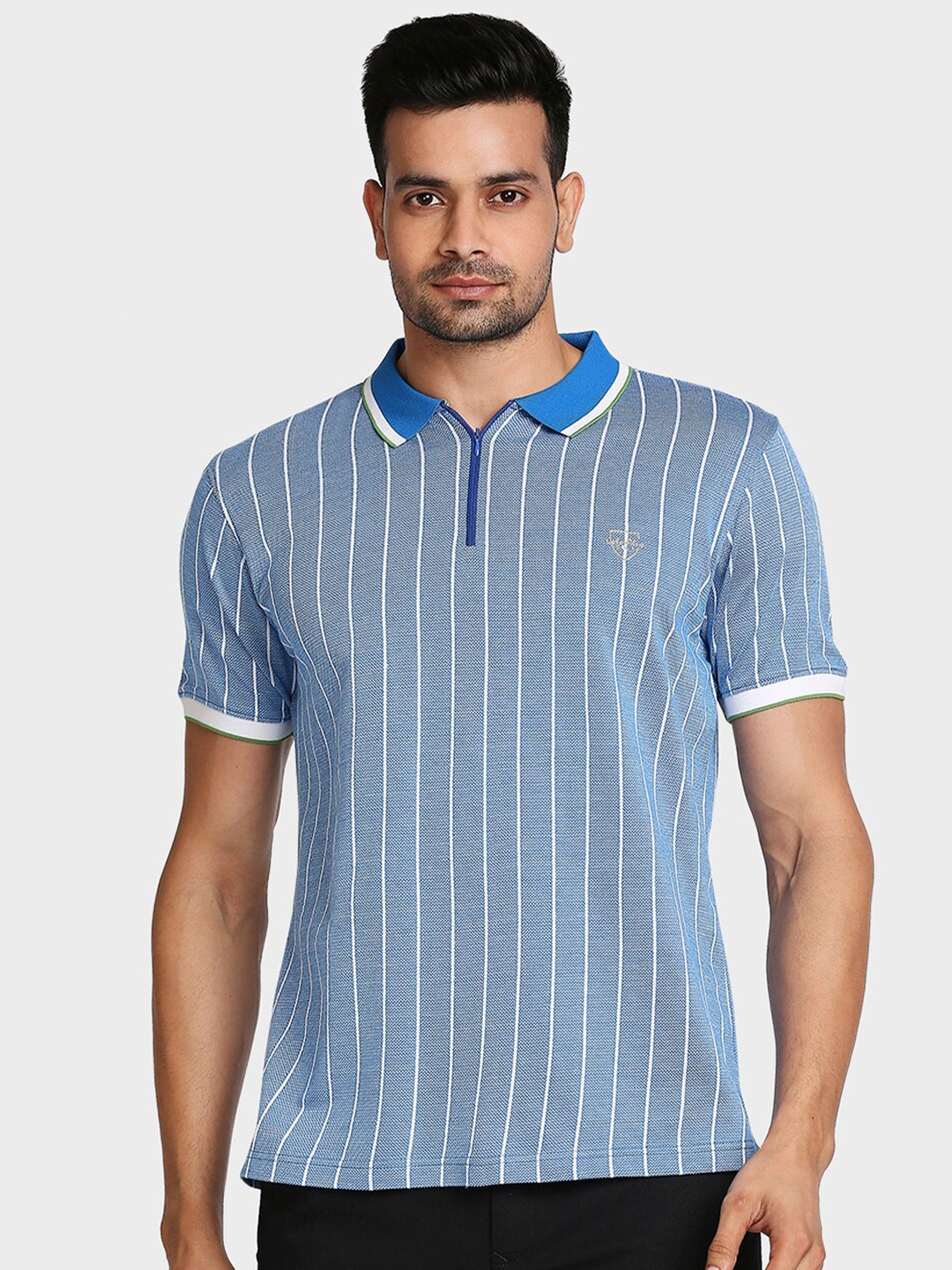 

ColorPlus Men Blue Striped Polo Collar T-shirt