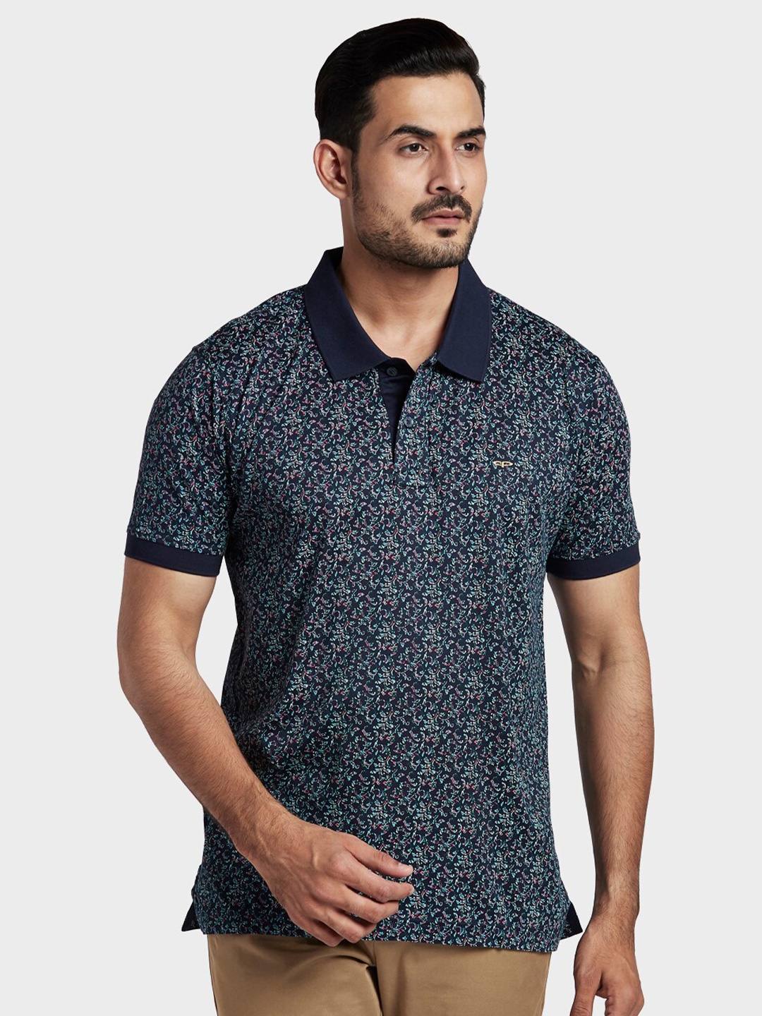 

ColorPlus Men Blue Printed Polo Collar T-shirt