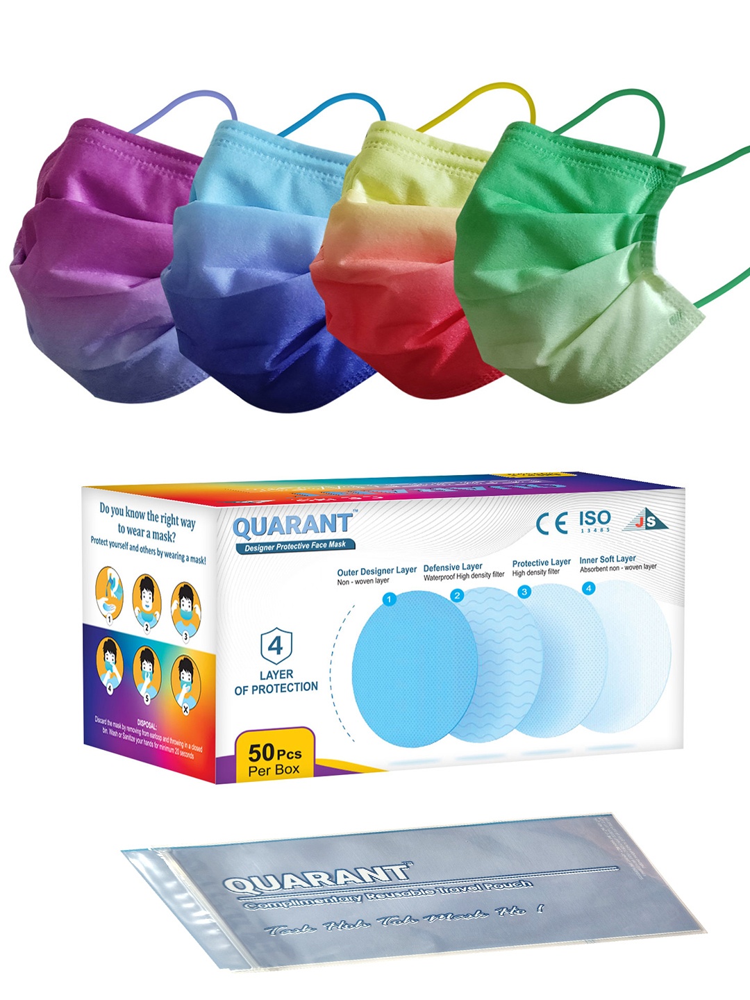 

QUARANT Pack Of 50 Ombre Printed 4-Ply Designer Surgical Face Masks, Blue