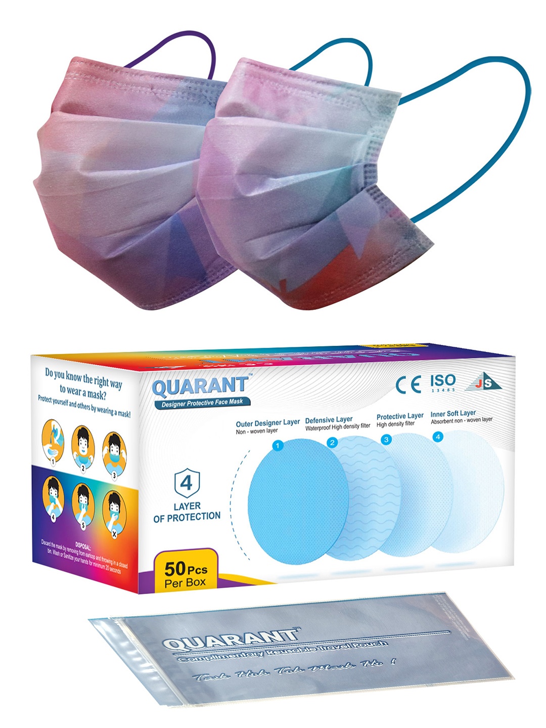 

QUARANT Pack Of 50 Purple Printed 4-Ply Designer Surgical Face Masks