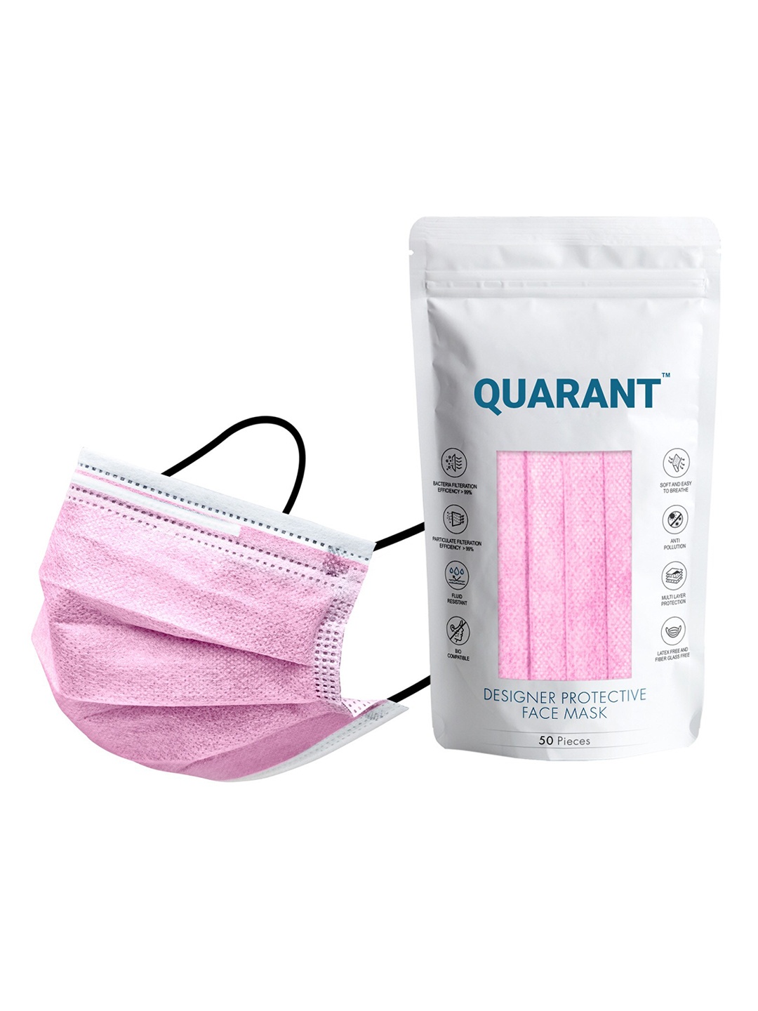 

QUARANT Pack Of 50 Pink 4-Ply Outdoor Surgical Face Masks