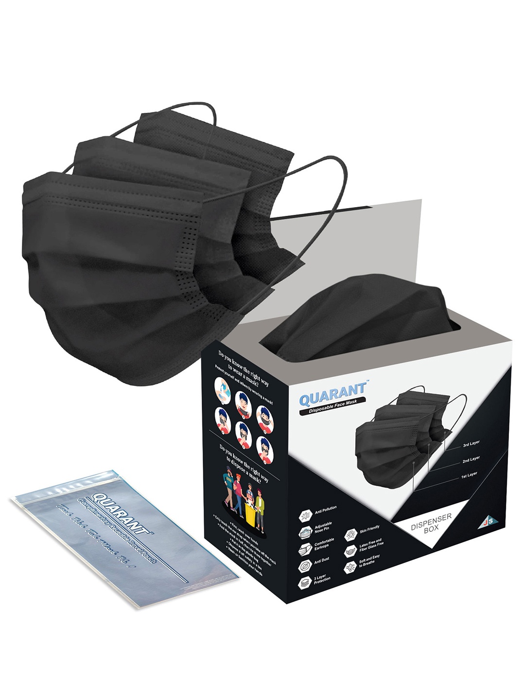 

QUARANT Pack Of 100 Black Solid 3-Ply Outdoor Surgical Face Masks