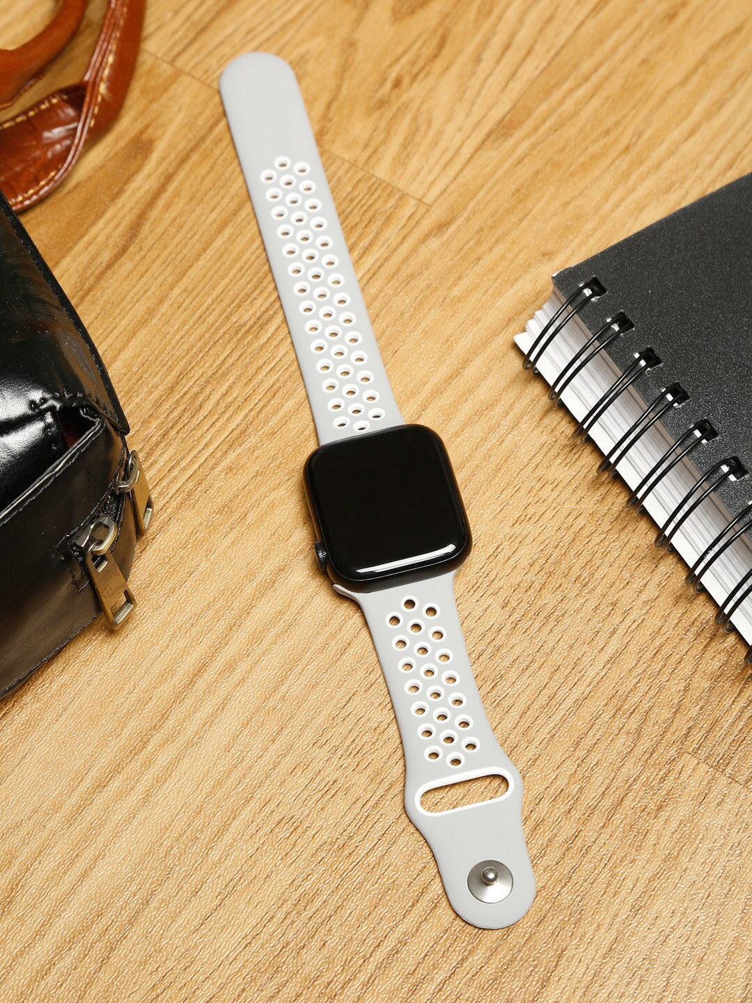 

MUTAQINOTI Grey & White Solid Smartwatch Strap