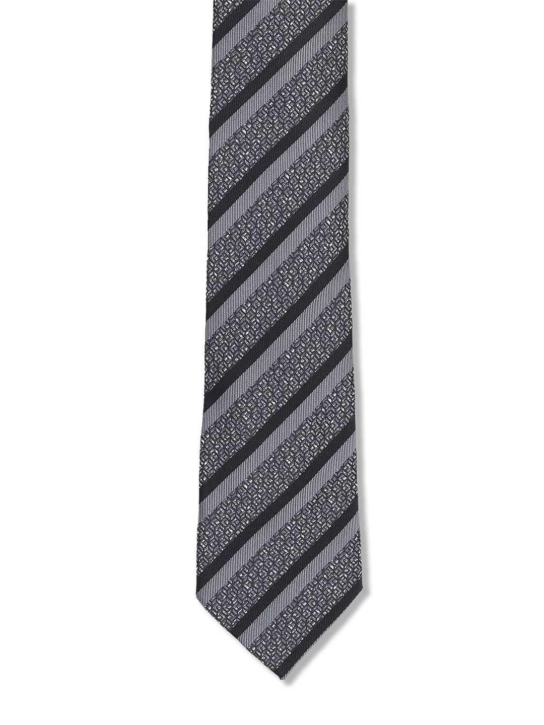 

Arrow Men Grey & Black Striped Broad Tie