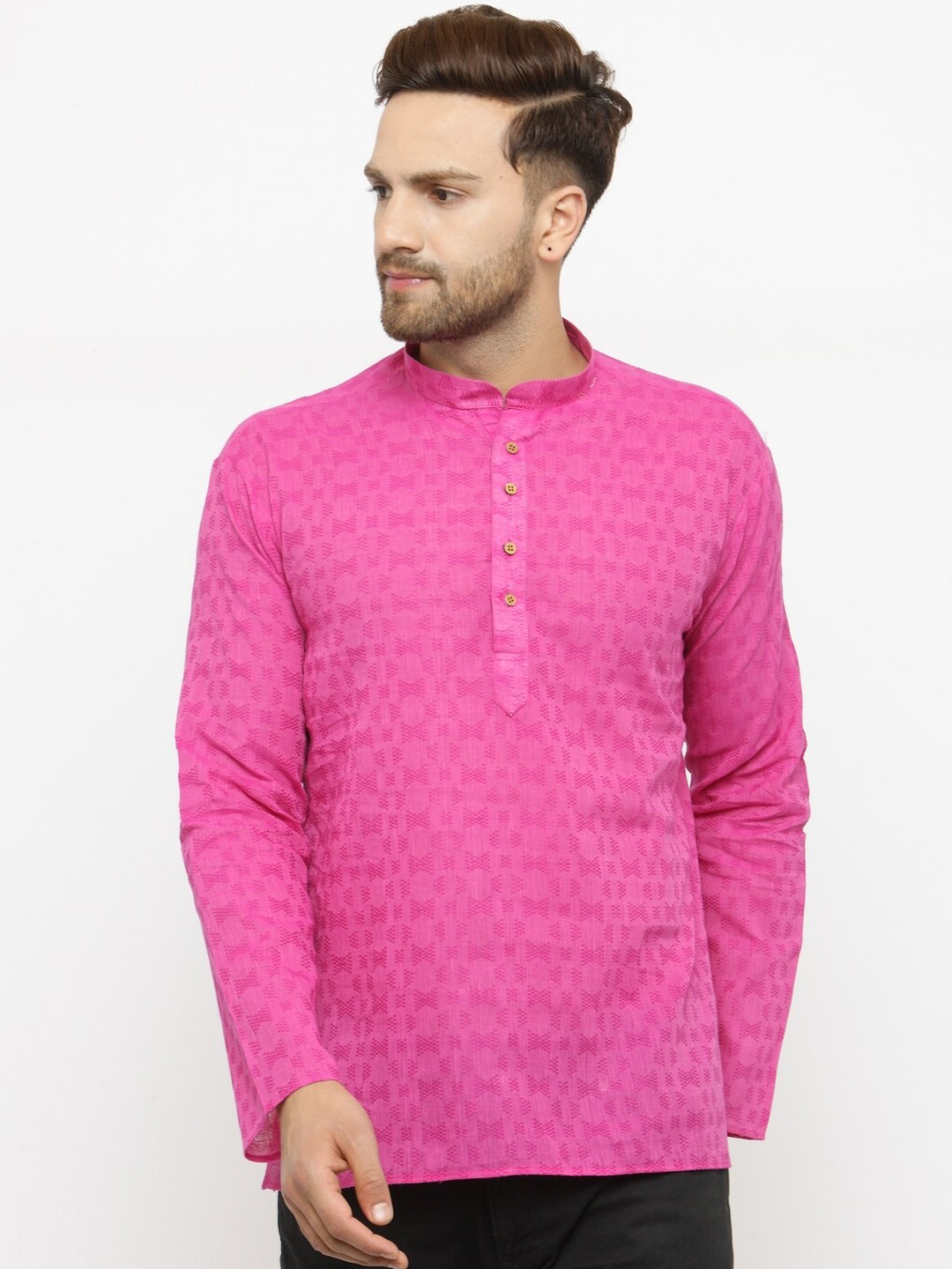 

RG DESIGNERS Men Pink Cotton Self Print Kurta