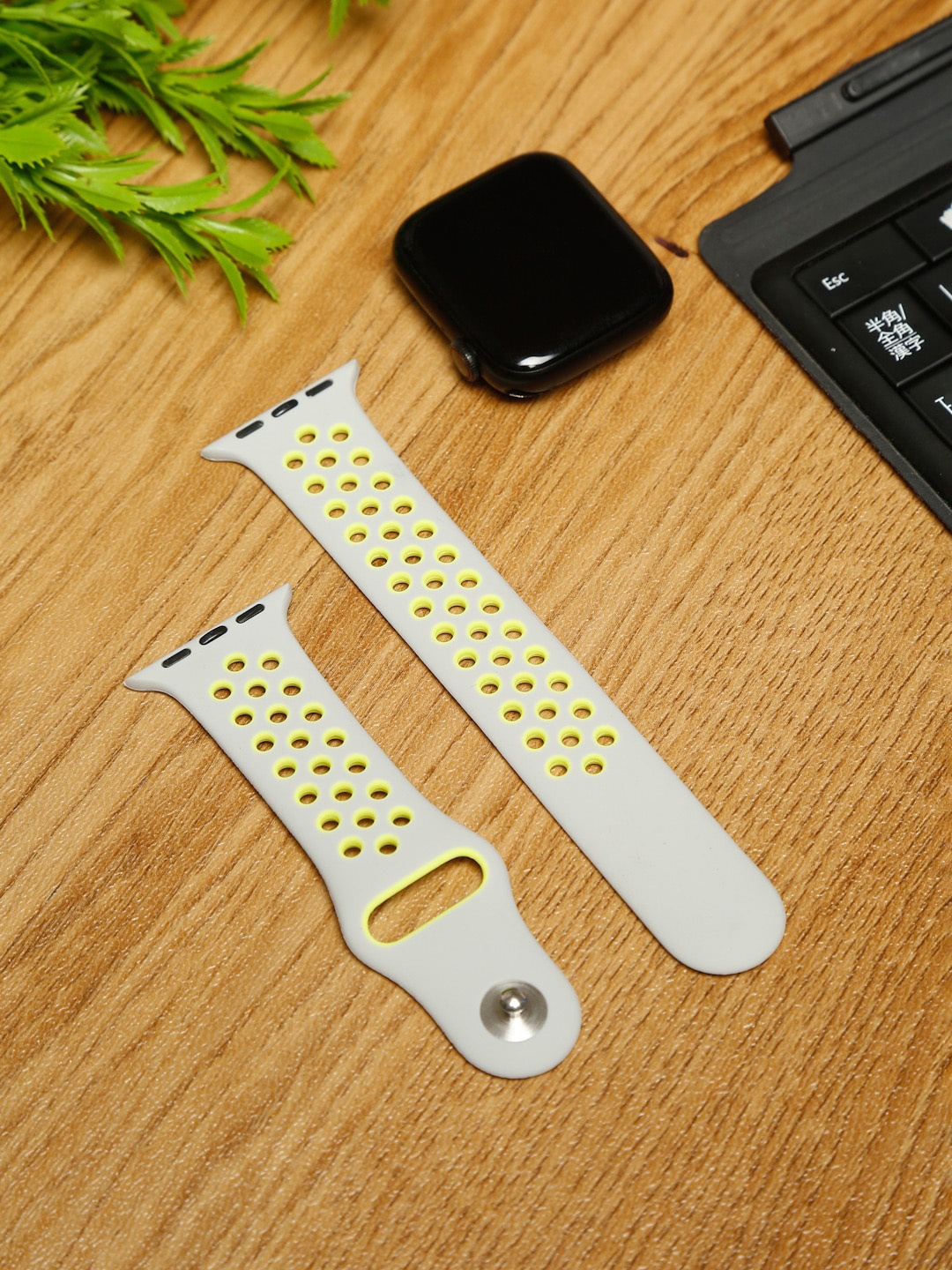 

MUTAQINOTI Grey & Green Solid 44 mm Silicone Smartwatch Band