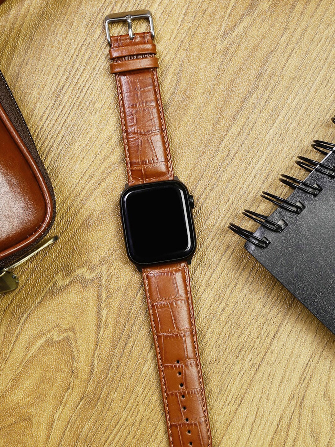 

MUTAQINOTI Tan-Colored Solid Leather Apple Watch Strap