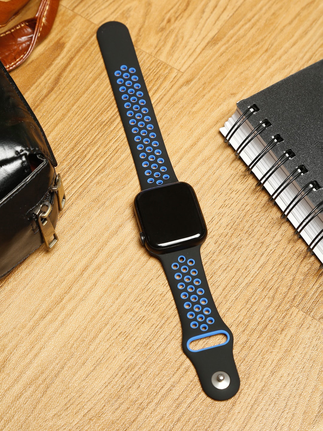 

MUTAQINOTI Black & Blue Silicone Smartwatch Strap, Multi