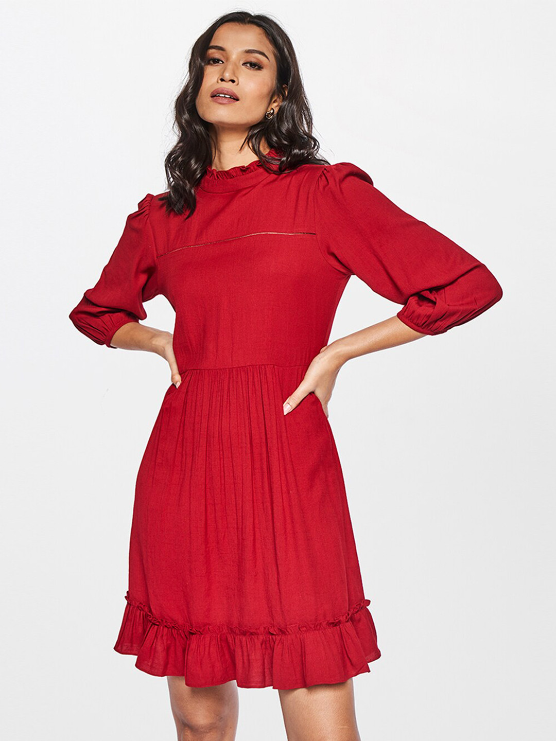 

AND Women Red Solid A-Line Dress