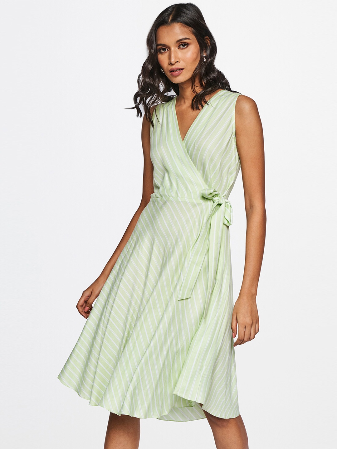 

AND Women Green Striped Midi Dress