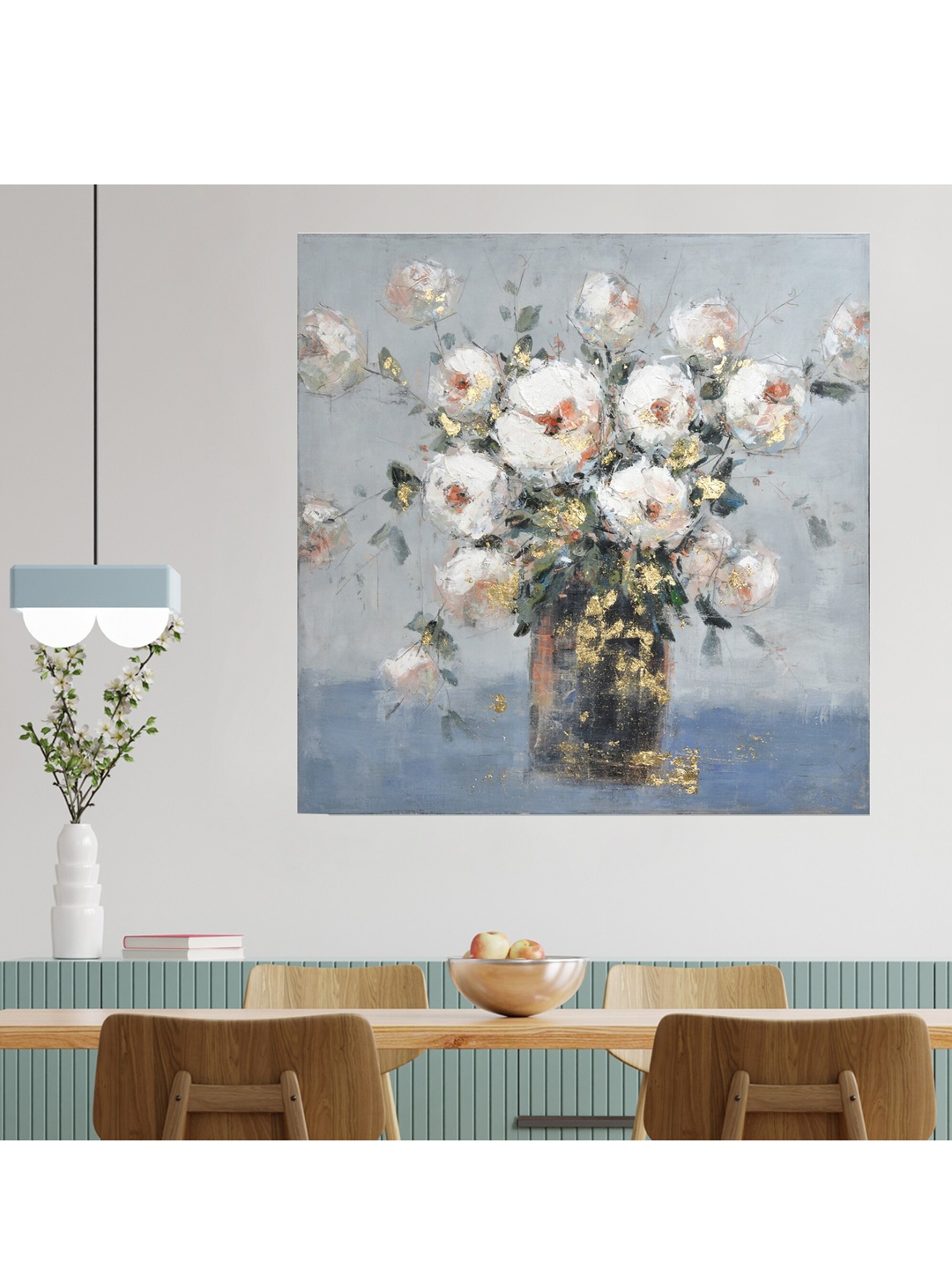 

HomeTown White & Green Ilona Blossom Canvas Painting Wall Decor