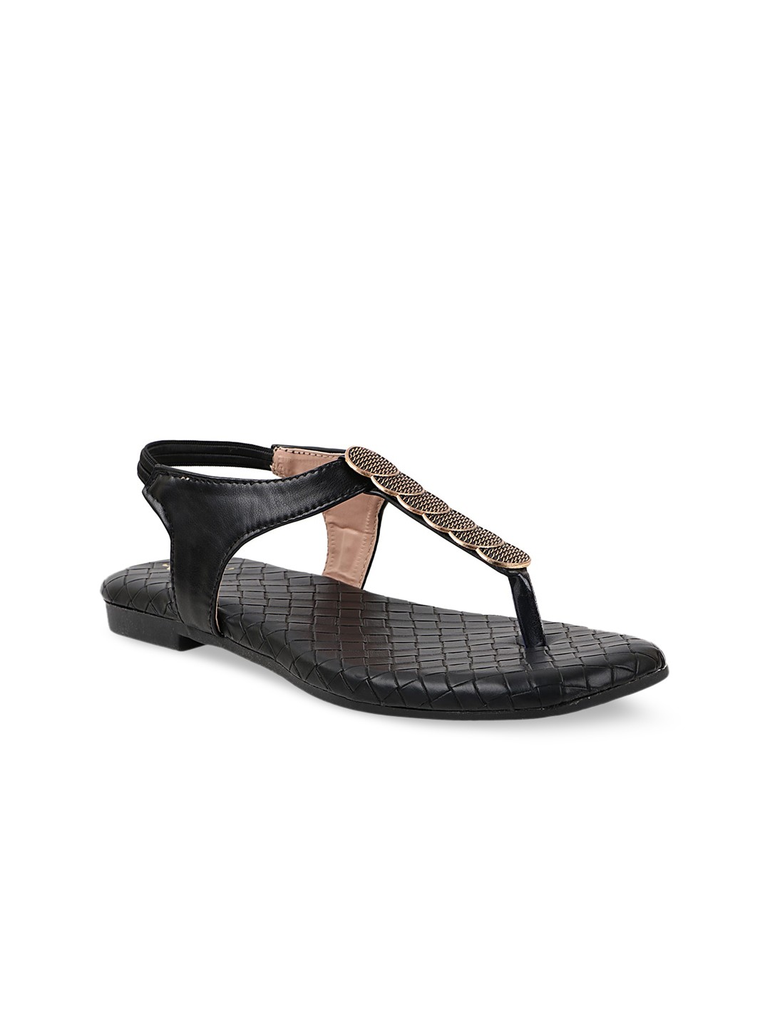 

THE WHITE POLE Women Black Printed T-Strap Flats