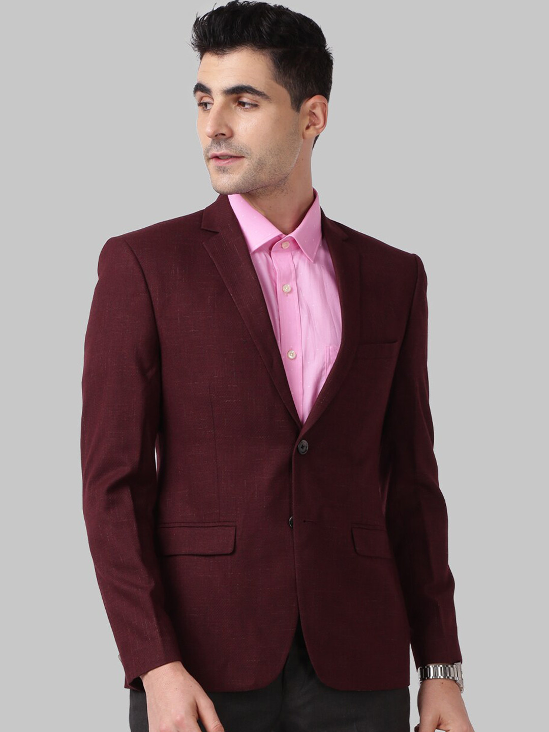 

Park Avenue Men Maroon Solid Double-Breasted Casual Blazer
