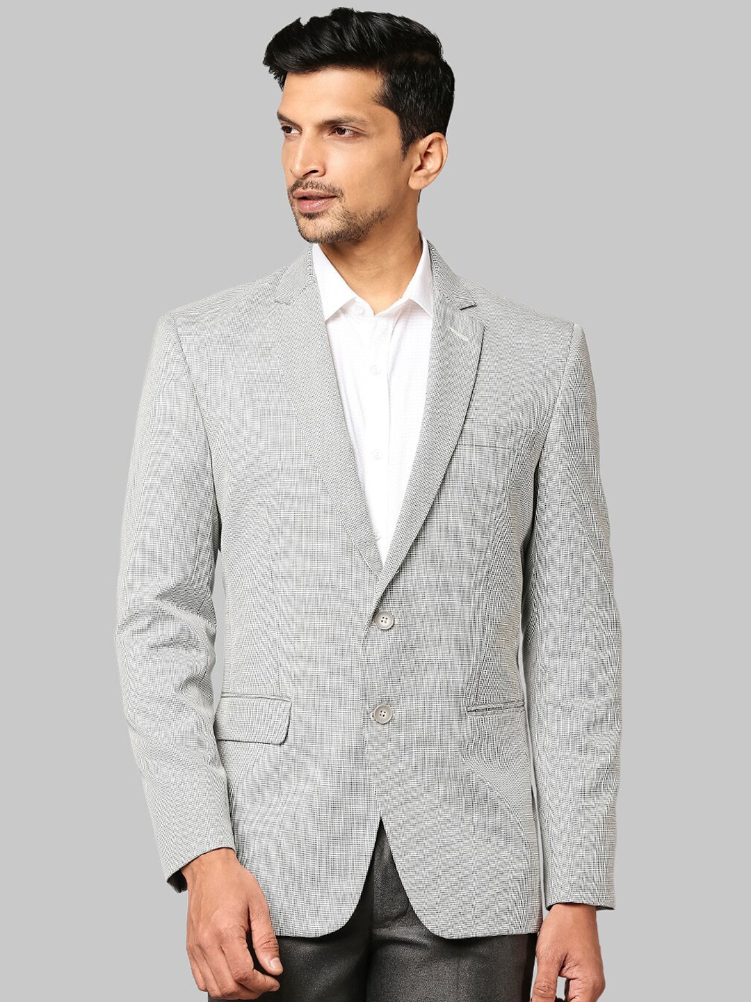 

Park Avenue Men Grey Self Design Single-Breasted Blazers