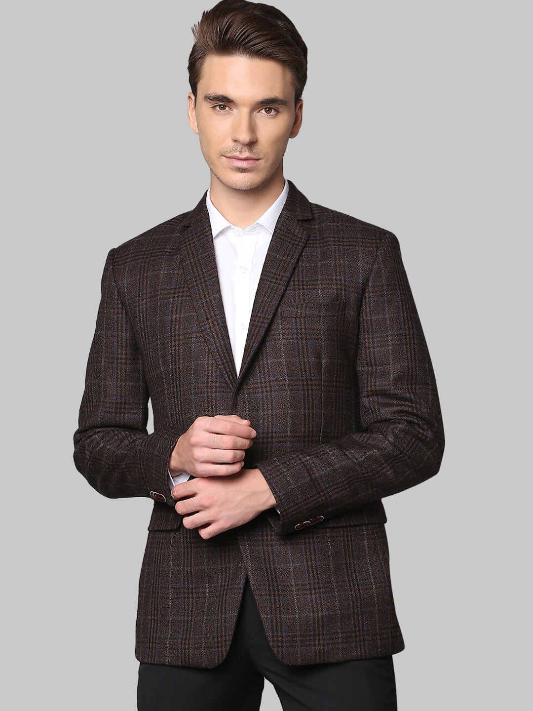 

Park Avenue Men Brown Checked Single-Breasted Formal Blazer
