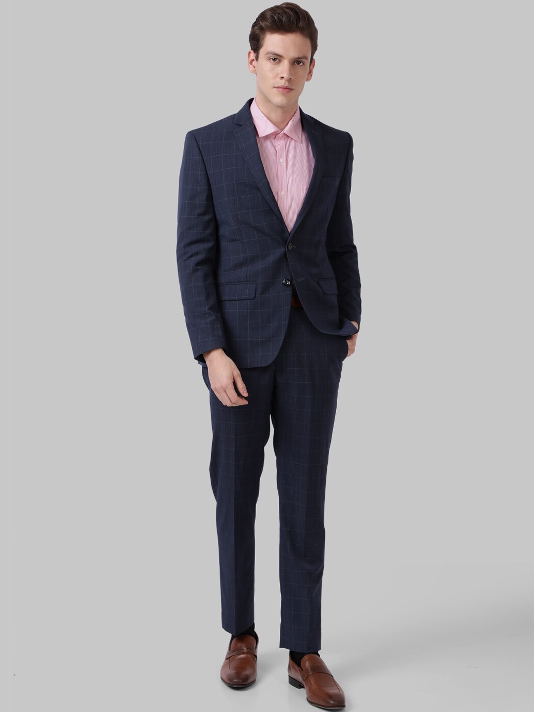 

Park Avenue Men Blue Checked Single-Breasted Slim-Fit 2-Piece Formal Suit