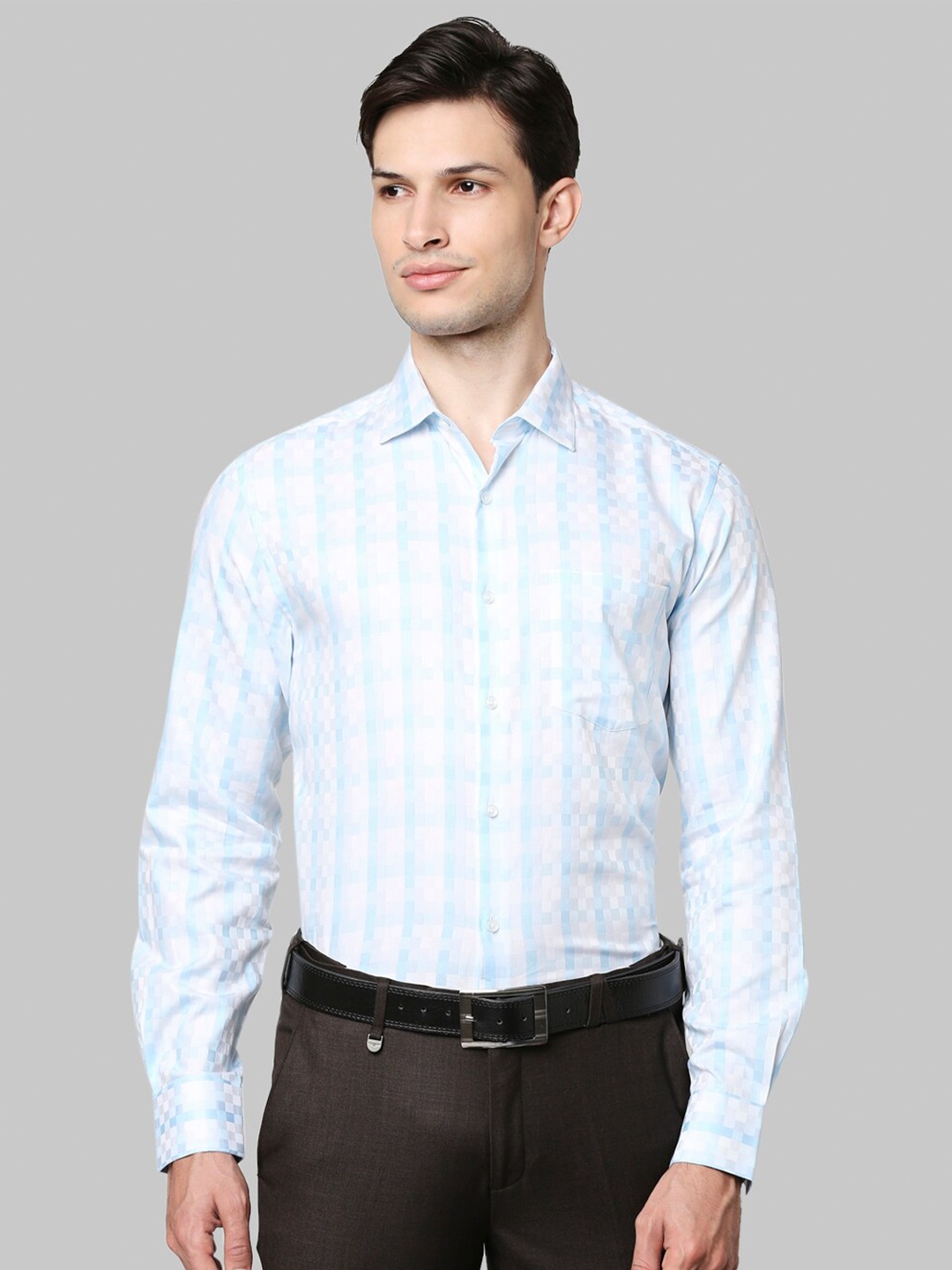 

Park Avenue Men Blue Checked Casual Shirt