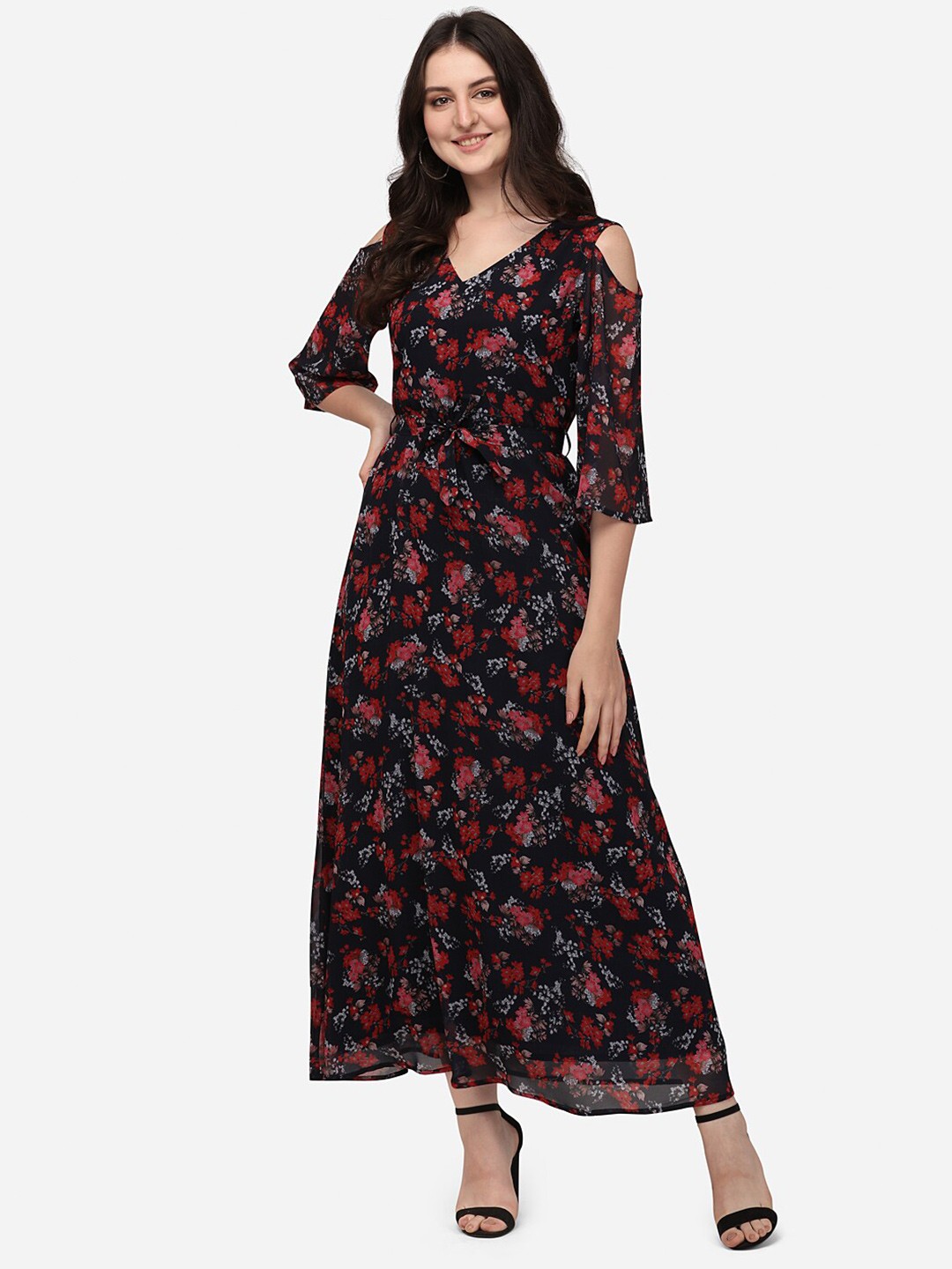 

Berrylicious Women Black Floral Georgette Maxi Dress