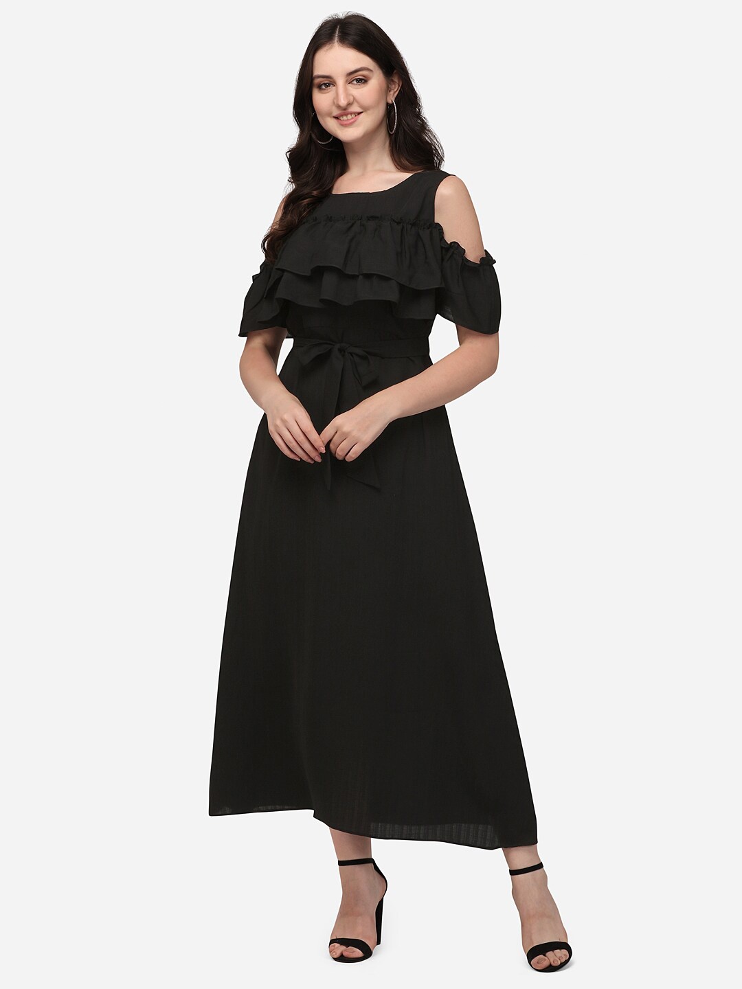 

Berrylicious Women Black Solid Cold shoulder Maxi Dress