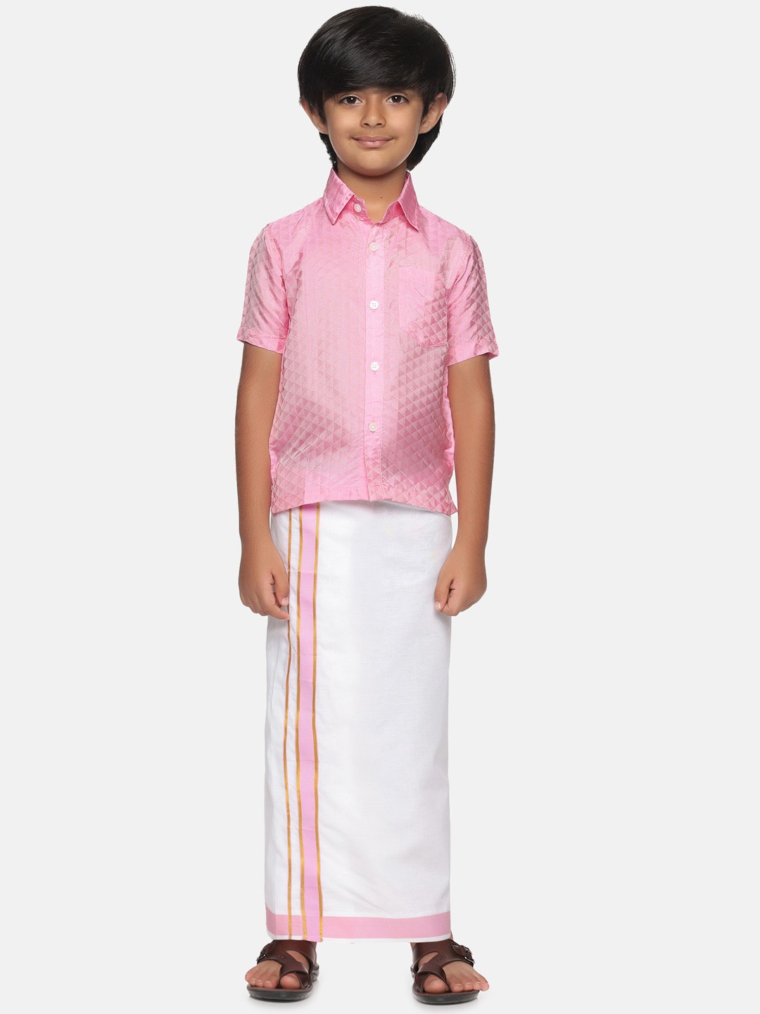

Sethukrishna Boys Pink & White Shirt with Dhoti