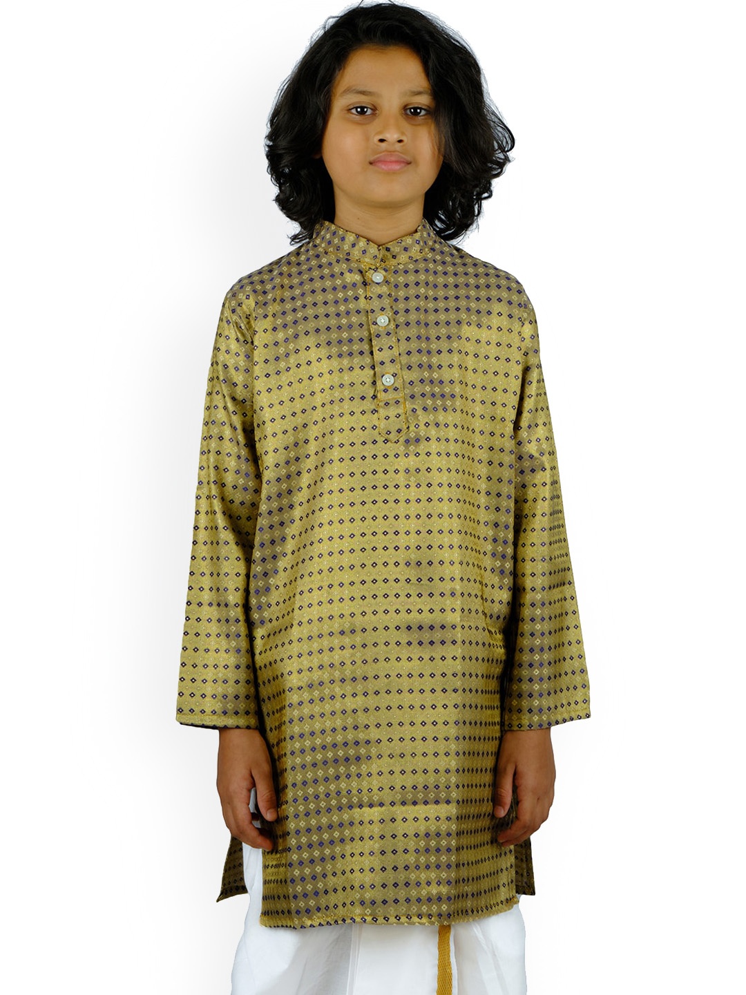 

Sethukrishna Boys Gold-Toned & Blue Ethnic Motifs Printed Kurta