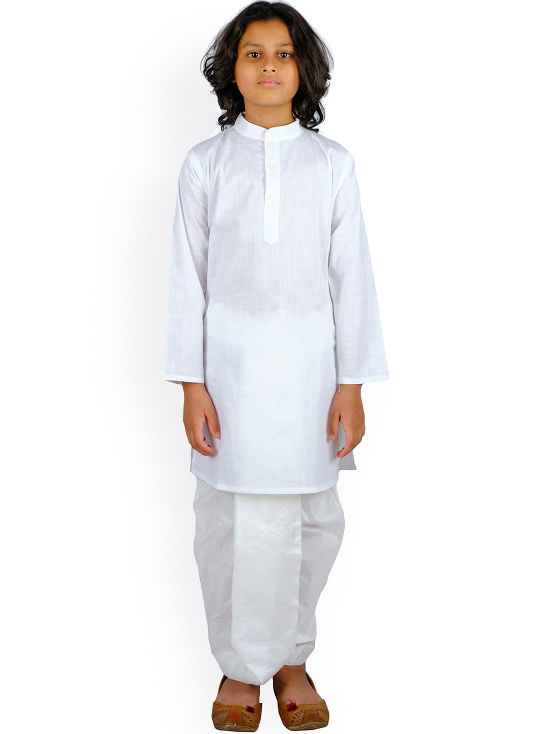 

Sethukrishna Boys White Angrakha Pure Cotton Kurta With Dhoti Pants
