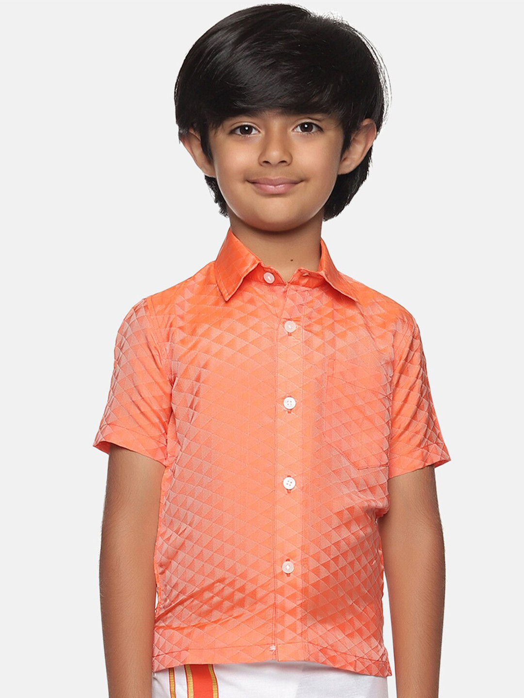 

Sethukrishna Boys Orange Classic Printed Party Shirt