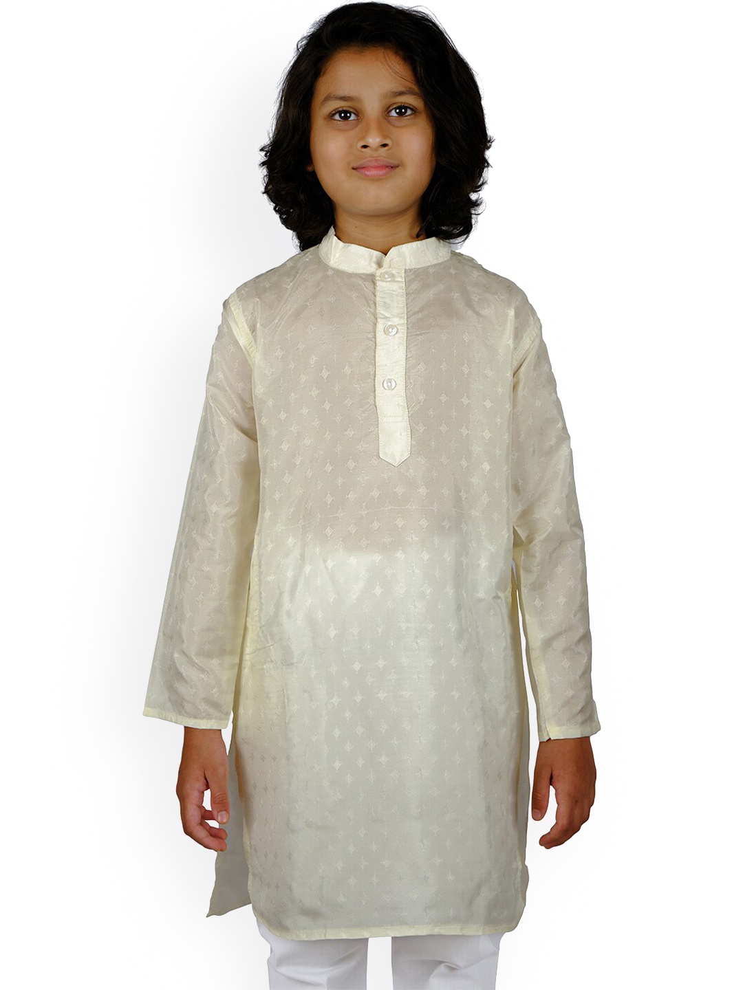 

Sethukrishna Boys Cream-Coloured & mineral gray Extended Sleeves Mirror Work Kurta