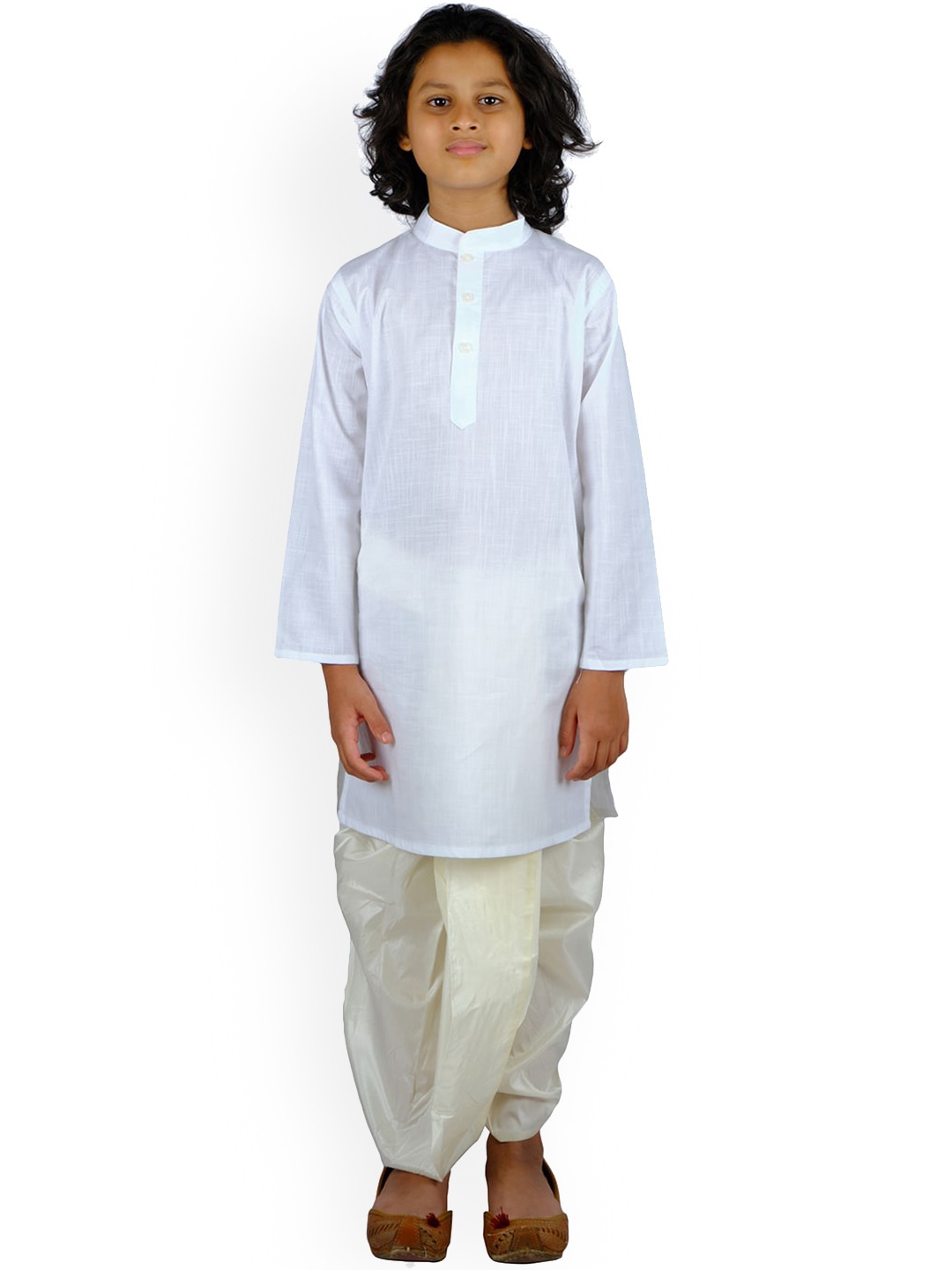 

Sethukrishna Boys White Angrakha Pure Cotton Kurti with Dhoti Pants & With Dupatta