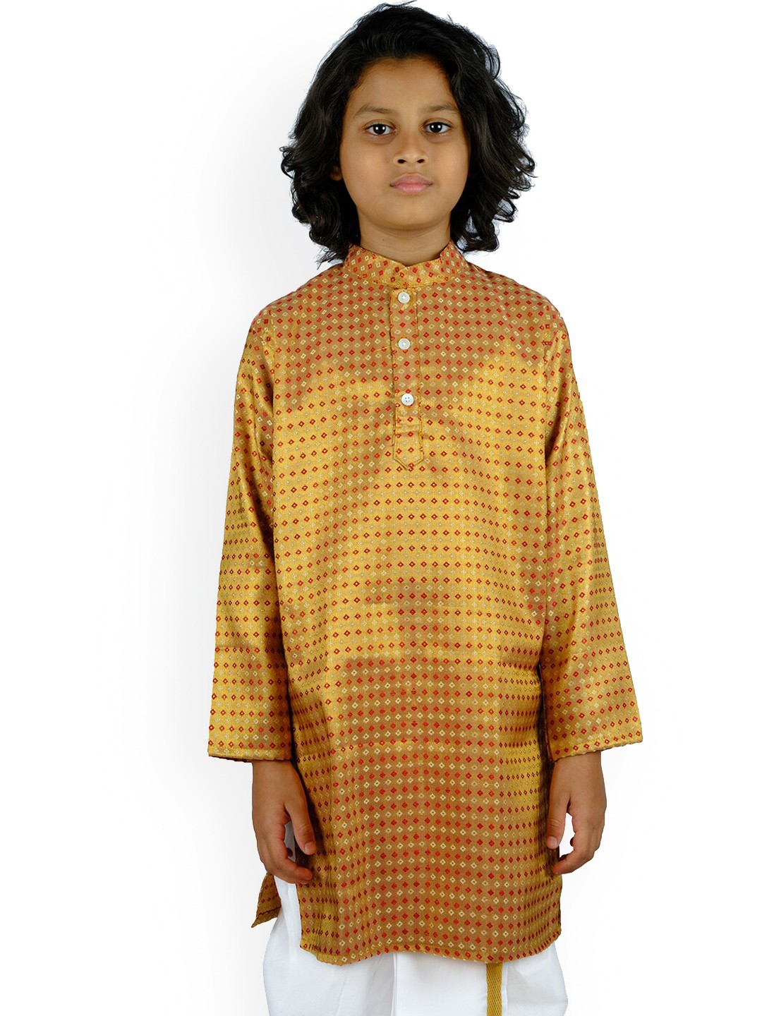 

Sethukrishna Boys Red & Mustard Yellow Printed Kurta