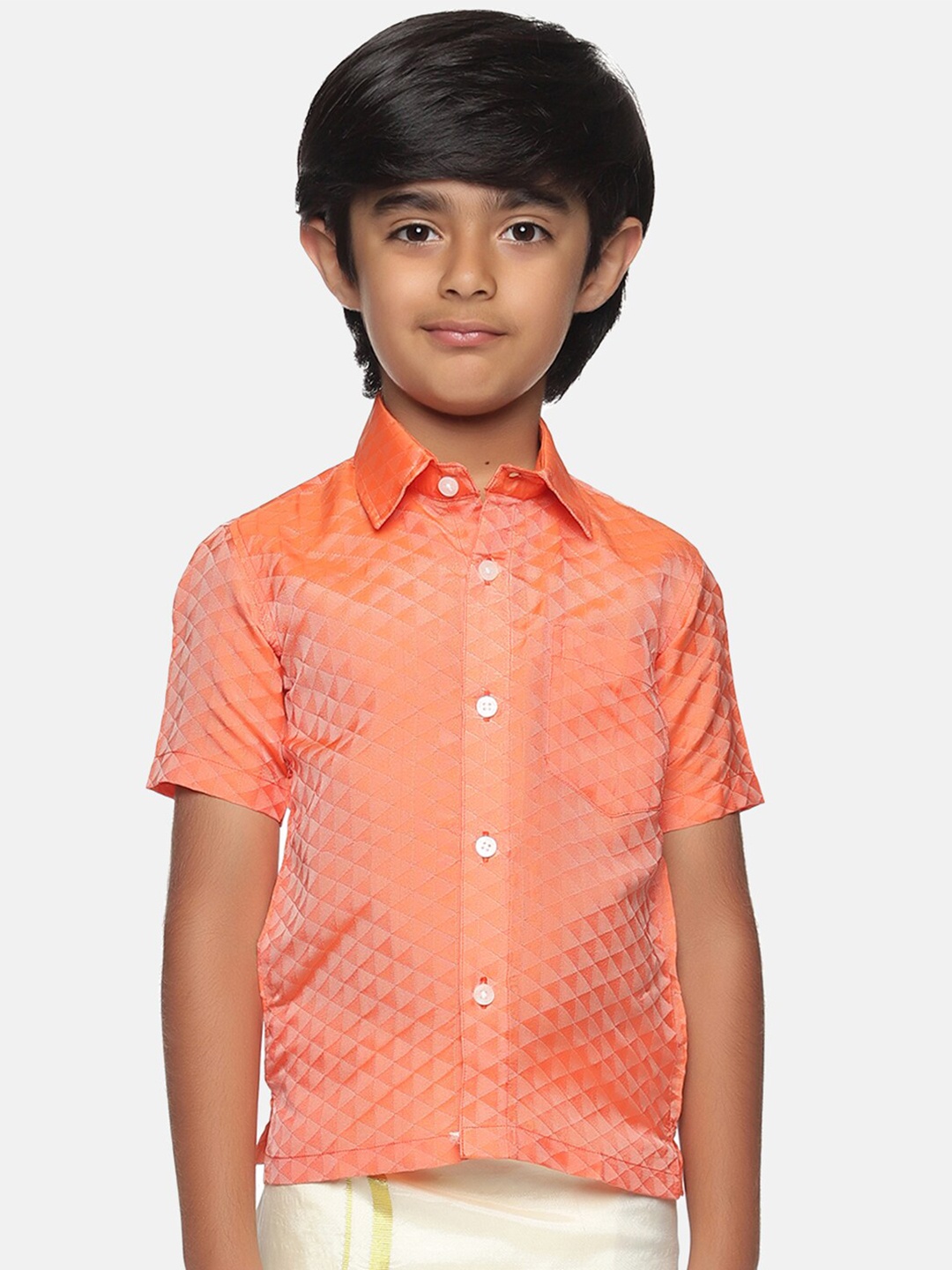 

Sethukrishna Boys Orange Classic Printed Party Shirt