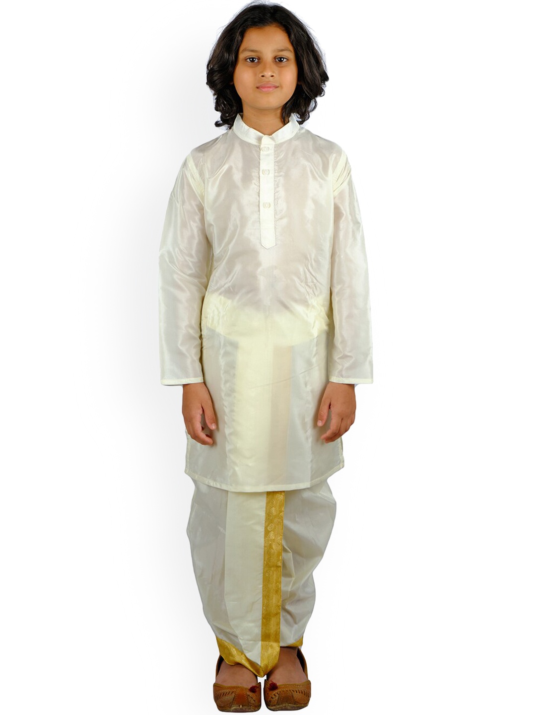 

Sethukrishna Boys Cream-Coloured Layered Kurta with Dhoti Pants