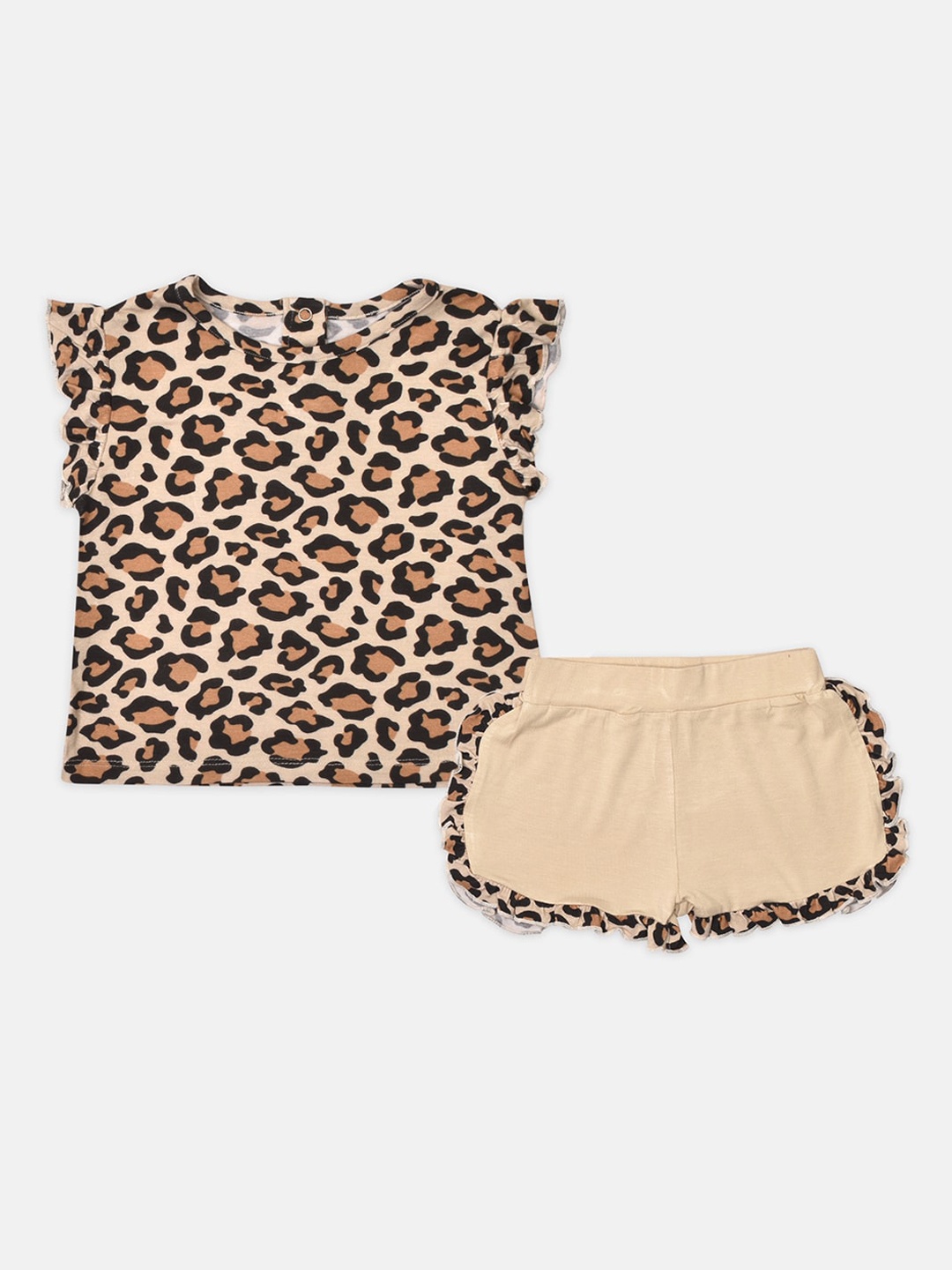 

Softsens Girls Beige & Brown Animal Printed Top with Shorts