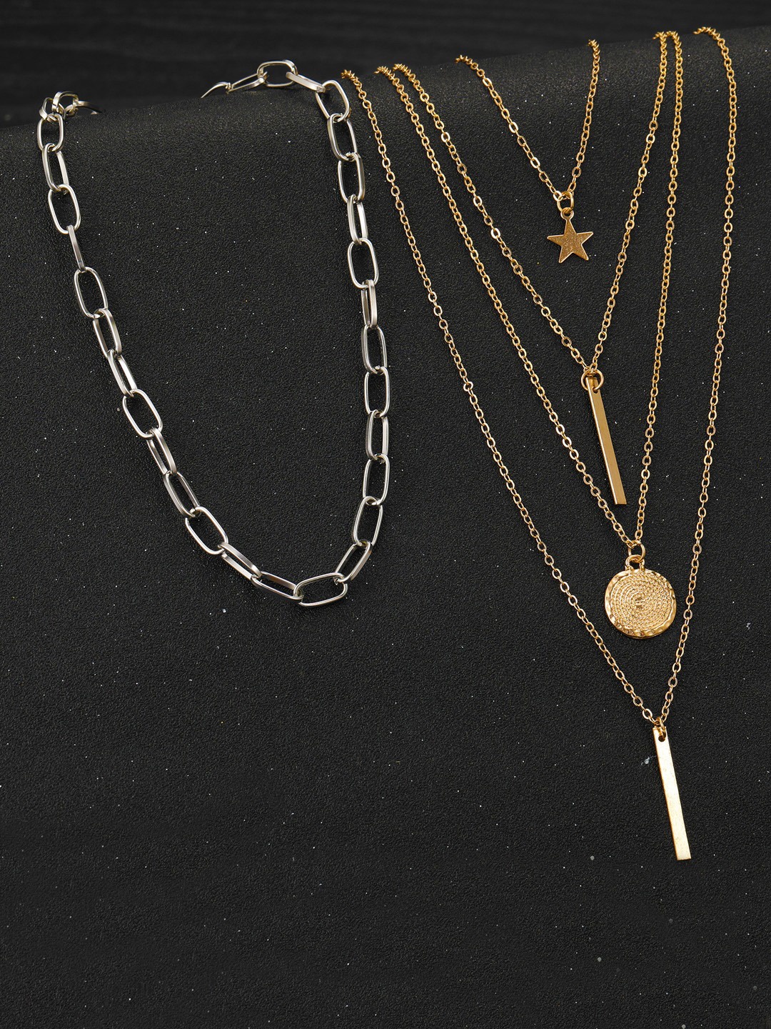 

Vembley Gold-Toned & Silver-Toned Gold-Plated Layered Necklace