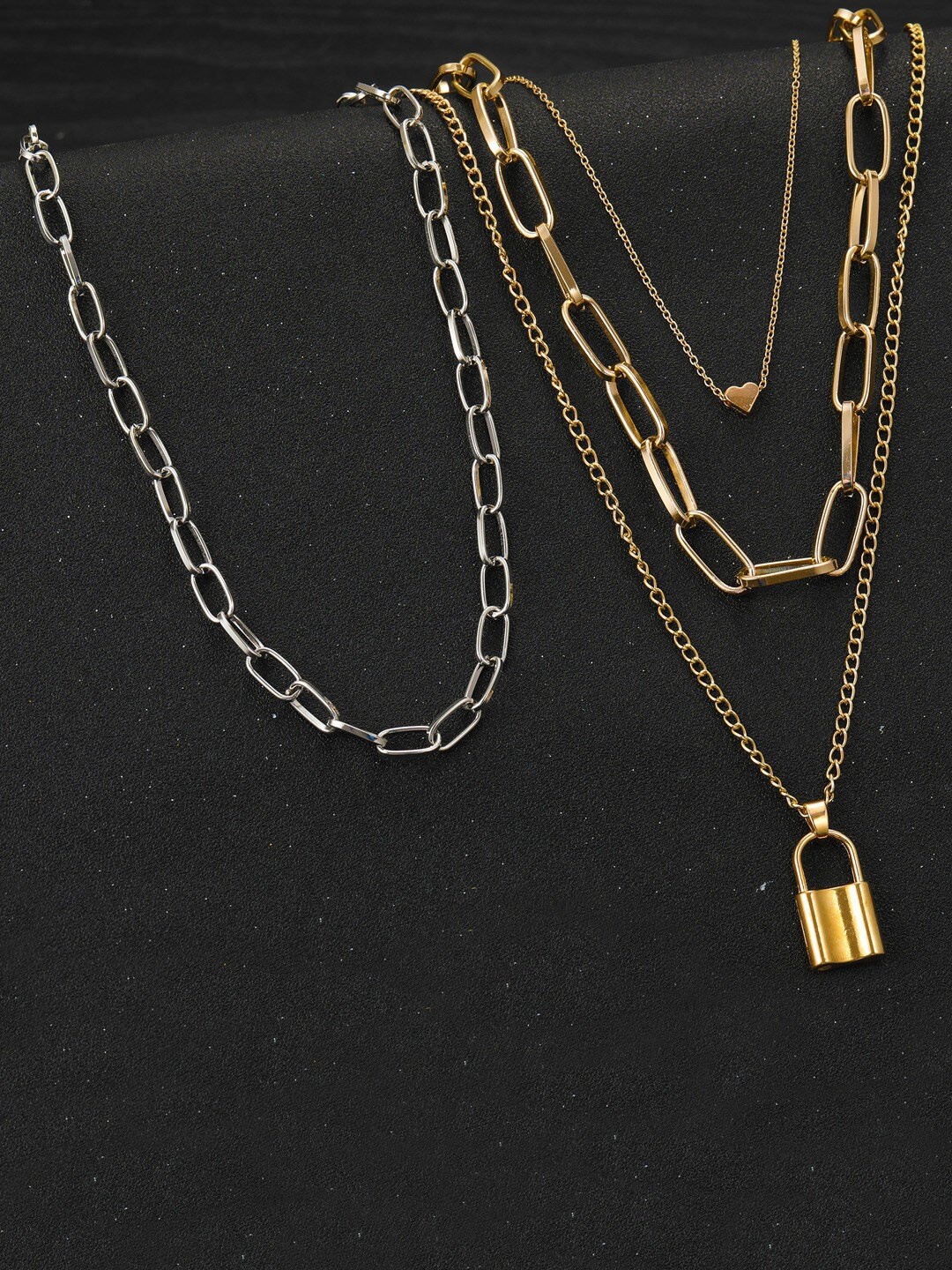 

Vembley Gold-Toned & Silver-Toned Gold-Plated Layered Necklace