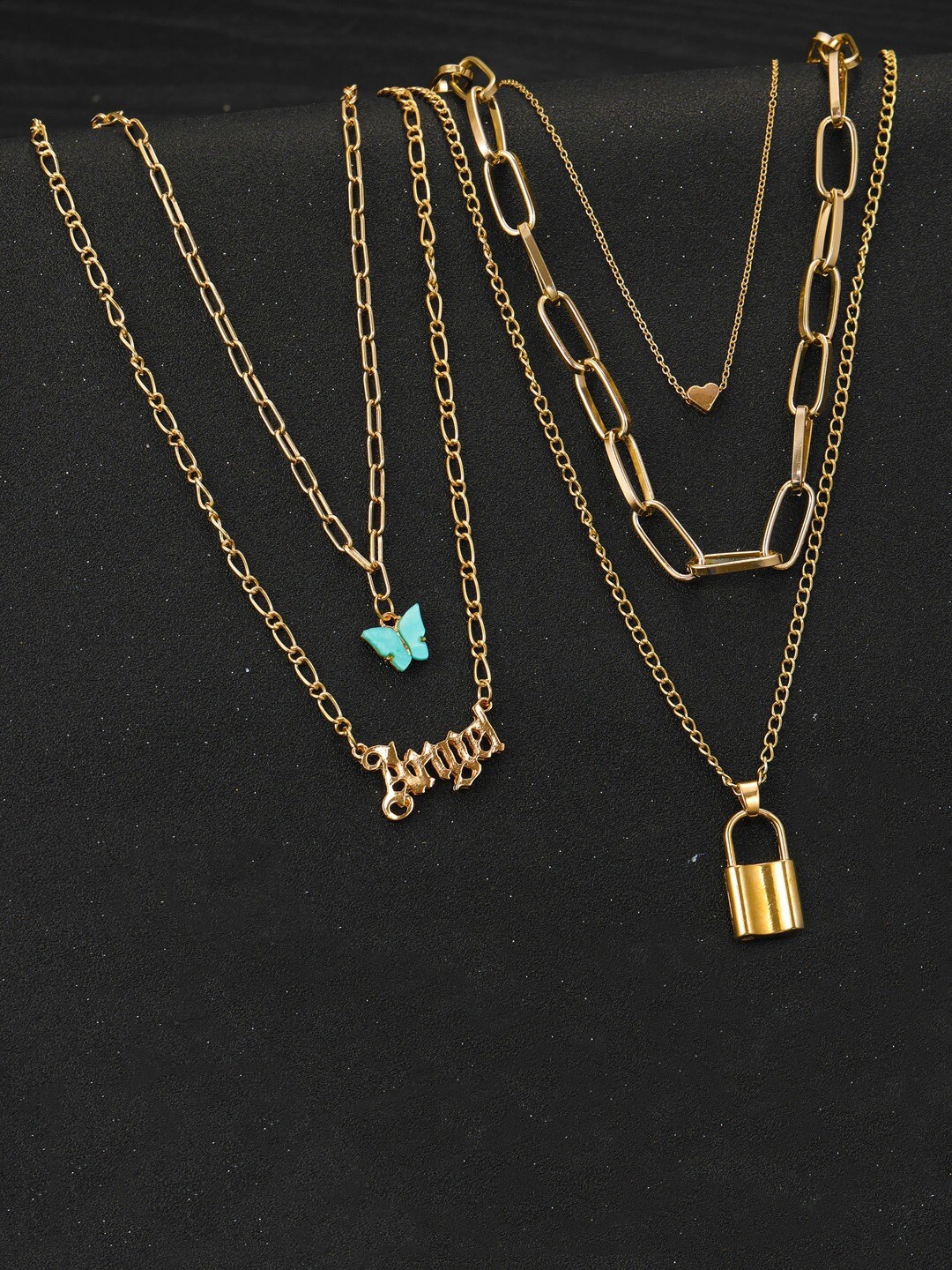 

Vembley Gold-Toned & Blue Gold-Plated Layered Necklace