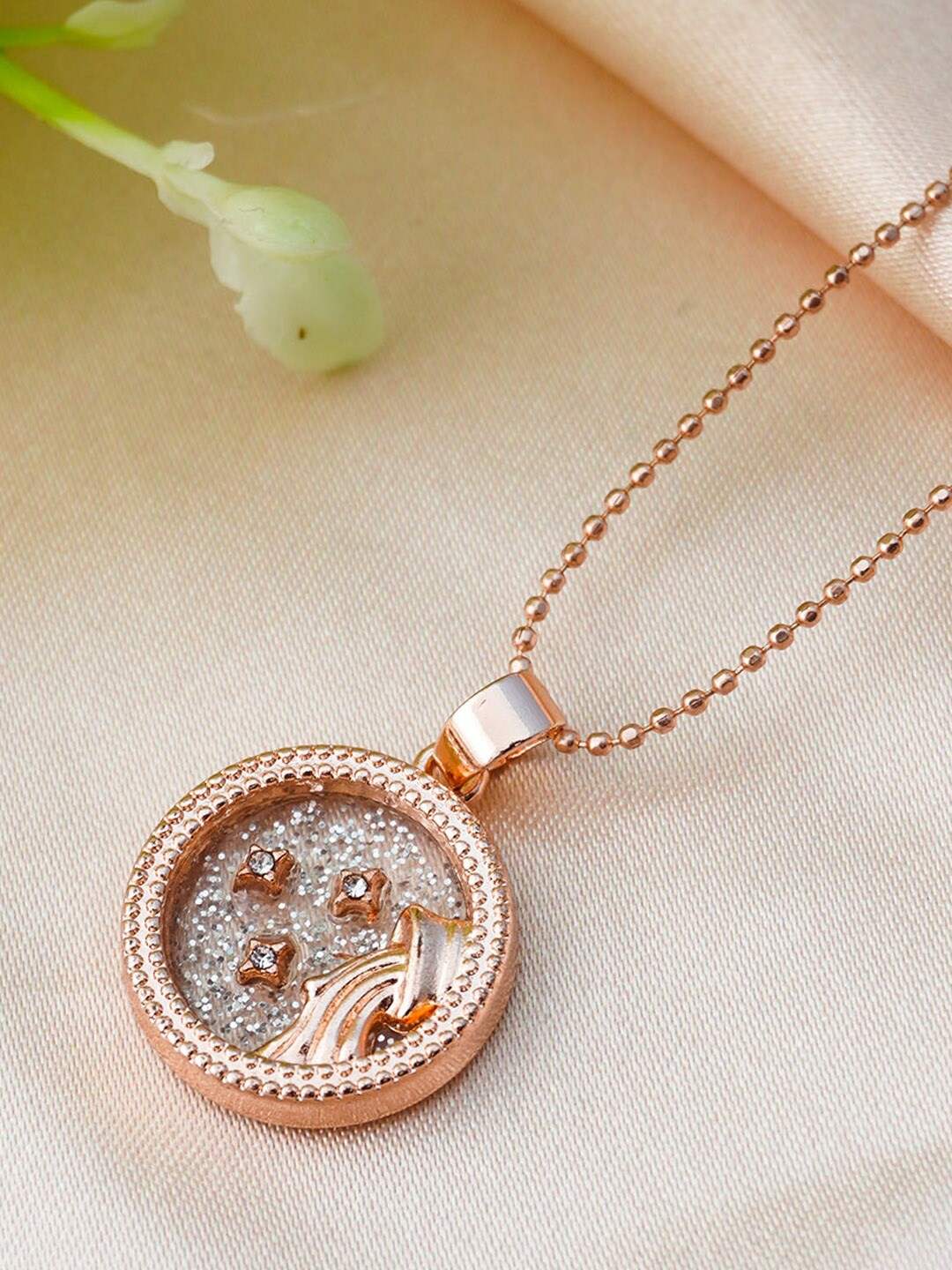

Ferosh Rose Gold-Plated Rose Gold Stone Studded Aquarius Pendant Chain Necklace