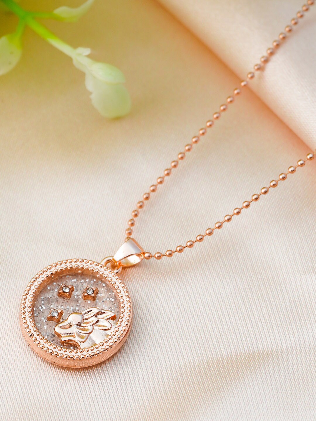 

Ferosh Rose Gold-Plated Round Leo Pendant With Chain
