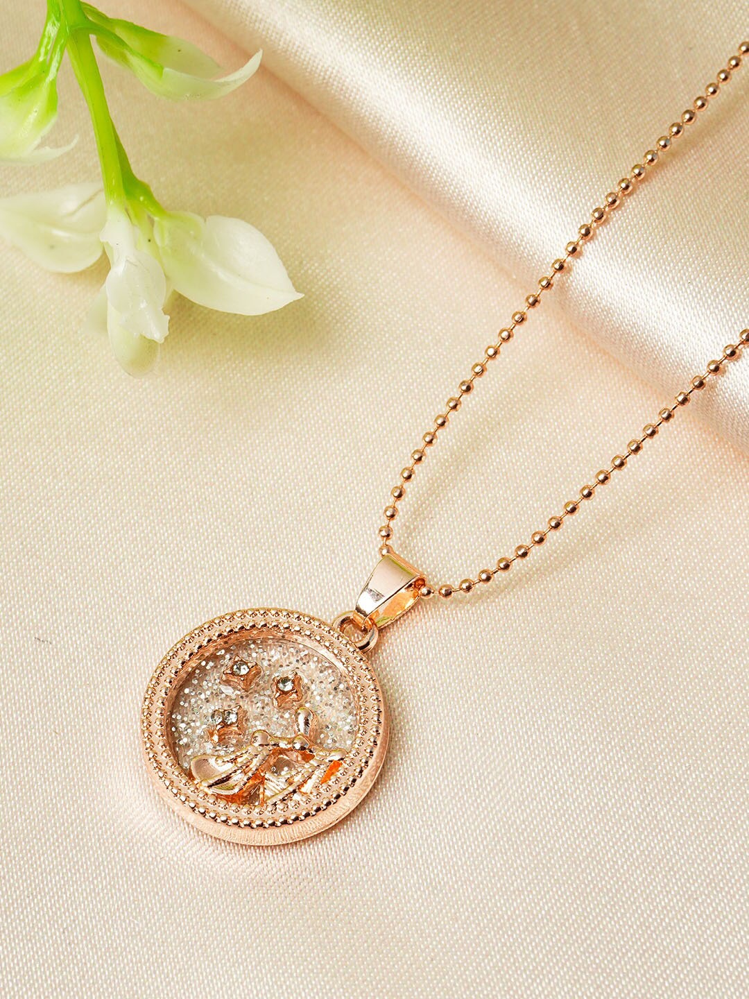 

Ferosh Rose Gold Coloured Stone Studded Libra Pendant With Chain