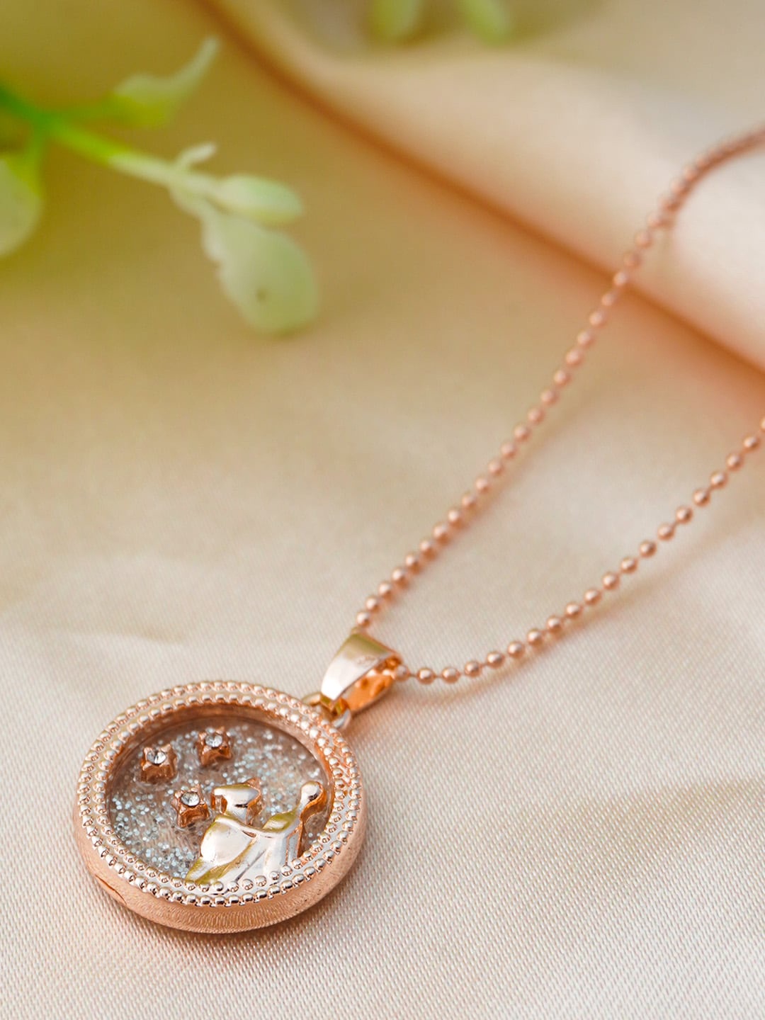 

Ferosh Women Rose Gold-Plated White CZ-Studded Pendant With Chain